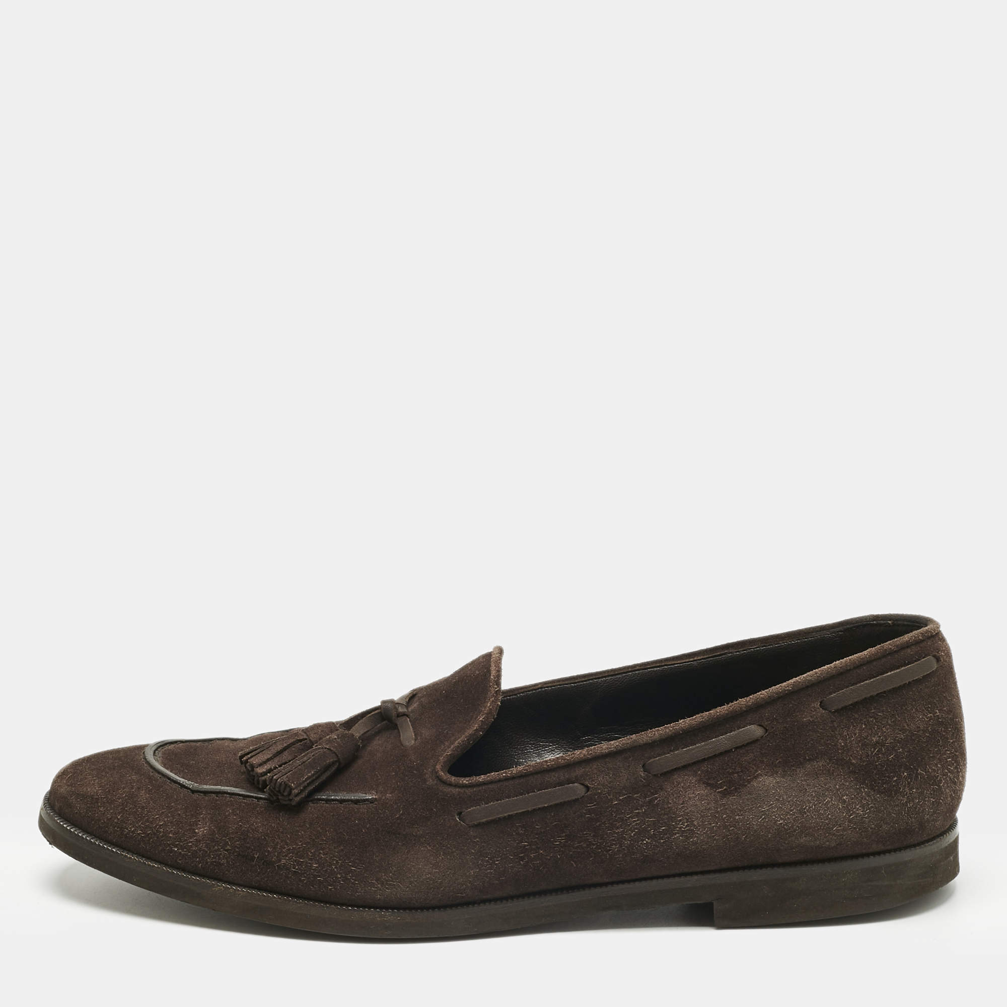 مملوكة مسبقًا Loro Piana Brown Suede Fringe Slip On Loafers Size 37.5
