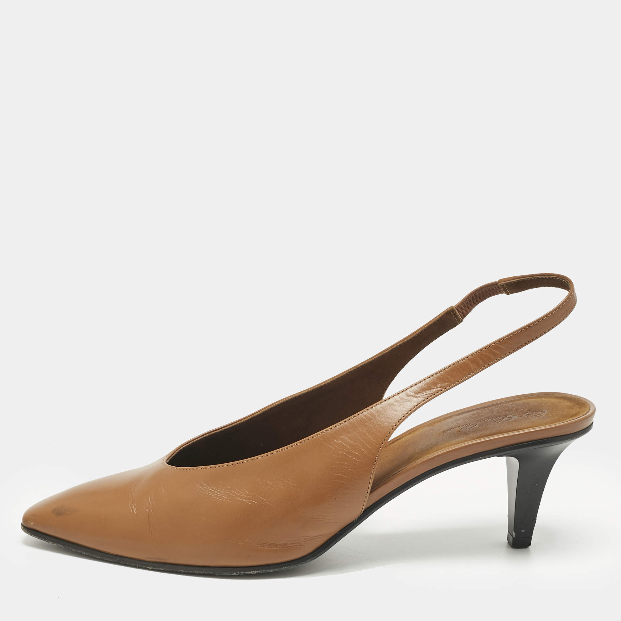 Pre Owned Loro Piana Brown Leather Rebecca Slingback Pumps Size 40