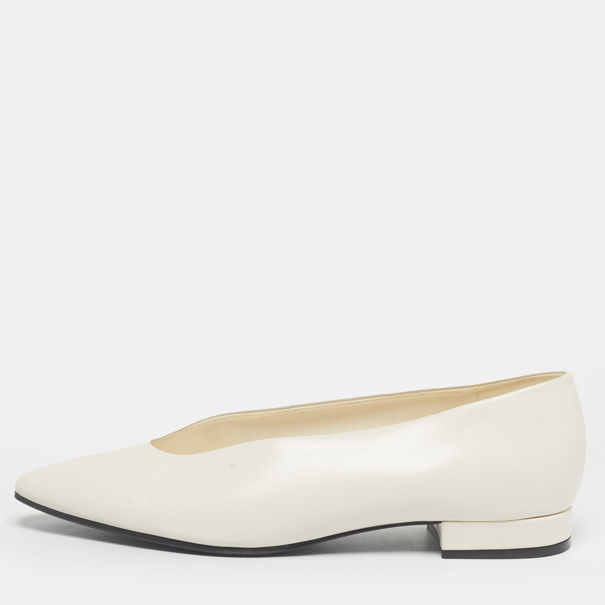 Pre Owned Loro Piana White Leather Rebecca Ballet Flats Size 38