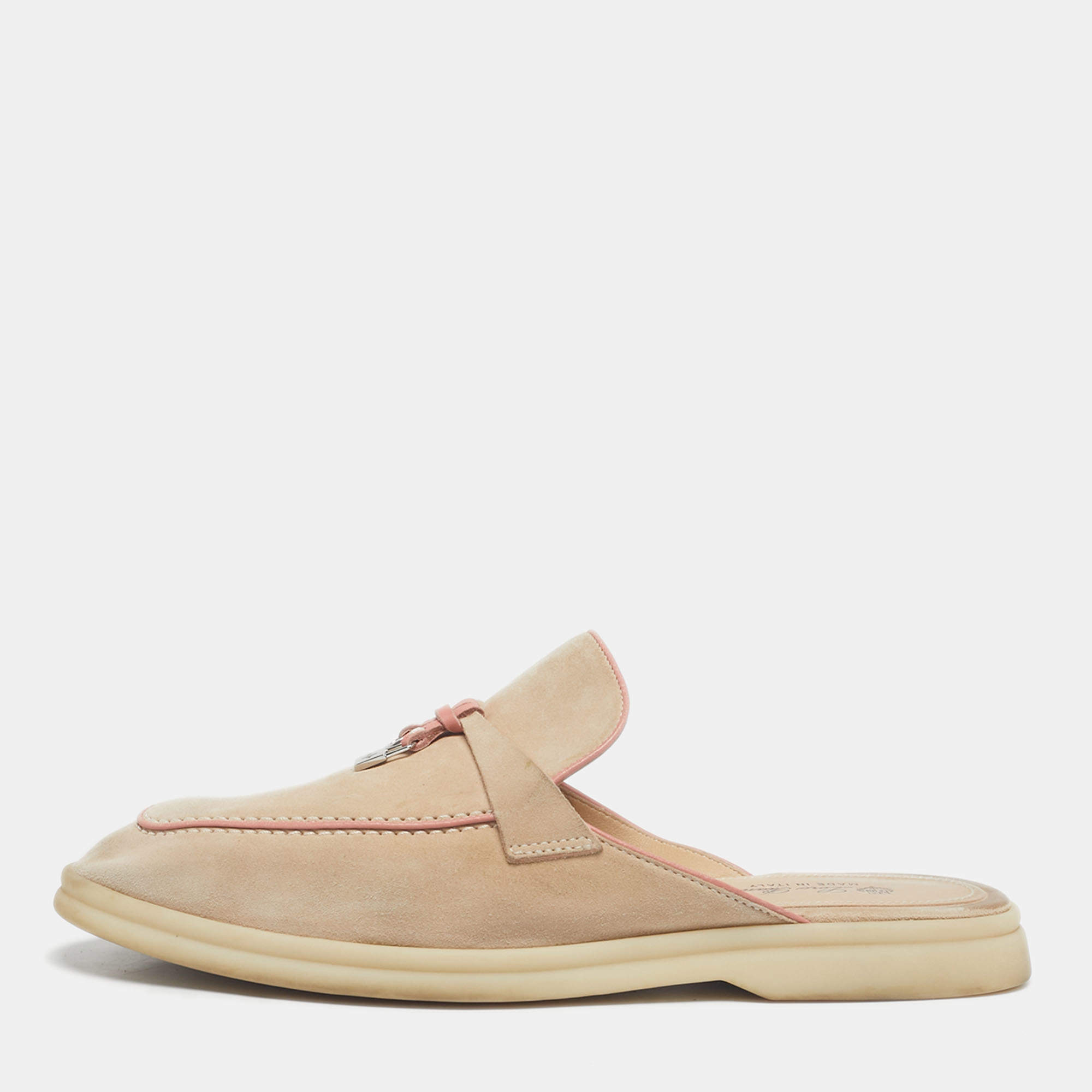 Pre Owned Loro Piana Beige/Pink Suede Babouche Charms Walk Mules Size 40