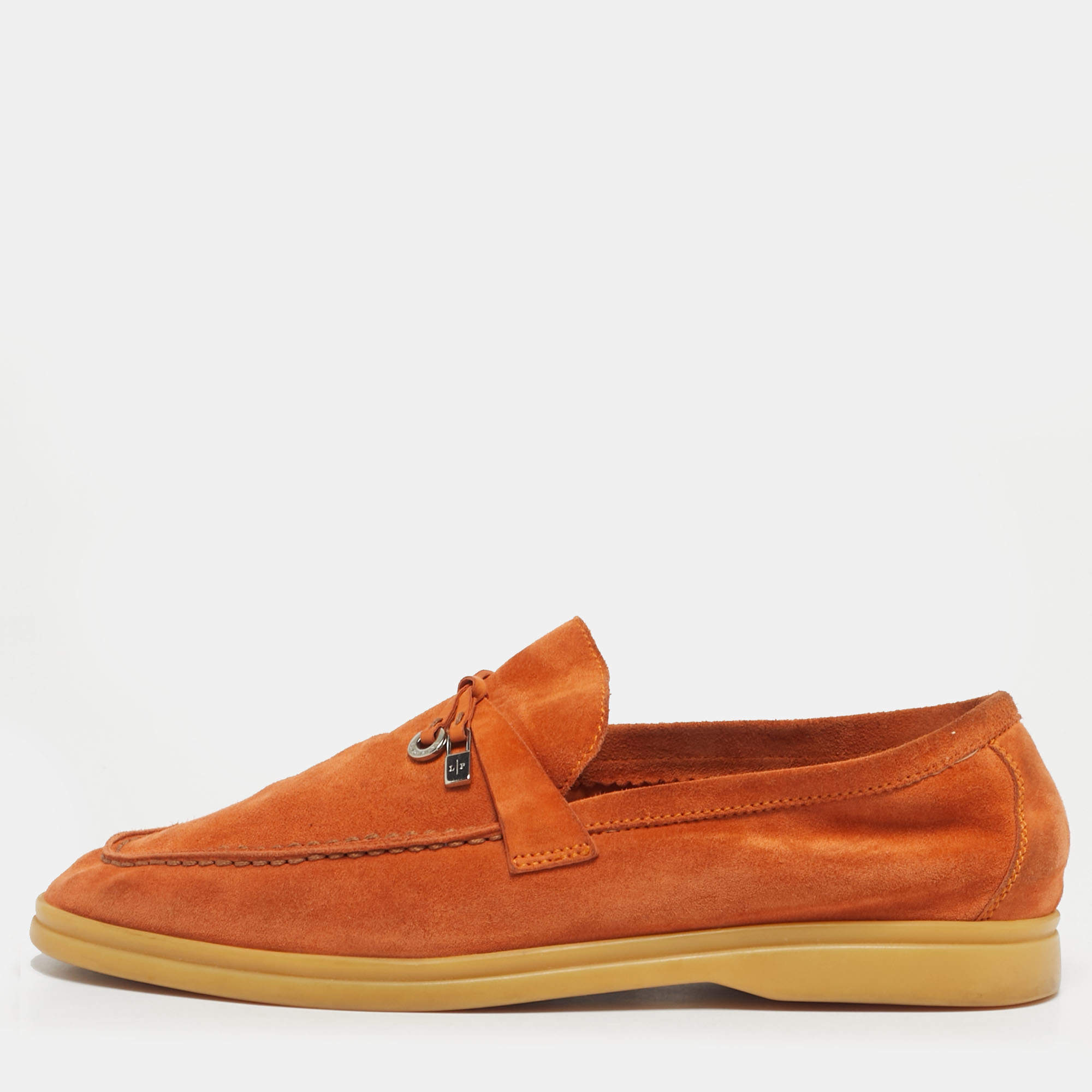 Pre Owned Loro Piana Orange Suede Summer Charms Walk Loafers Size 39