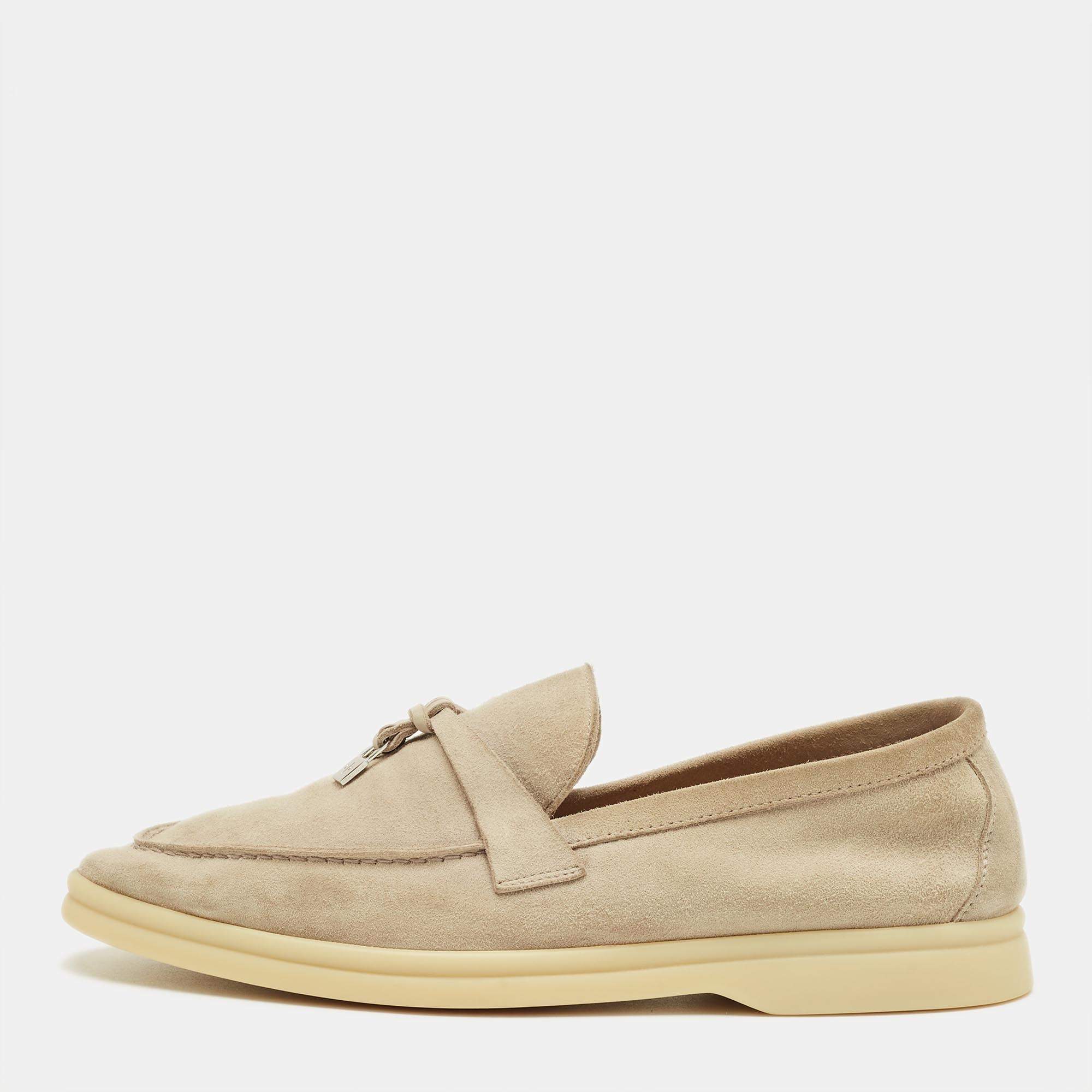 Pre Owned Loro Piana Beige Suede Summer Charms Walk Loafers Size 38.5