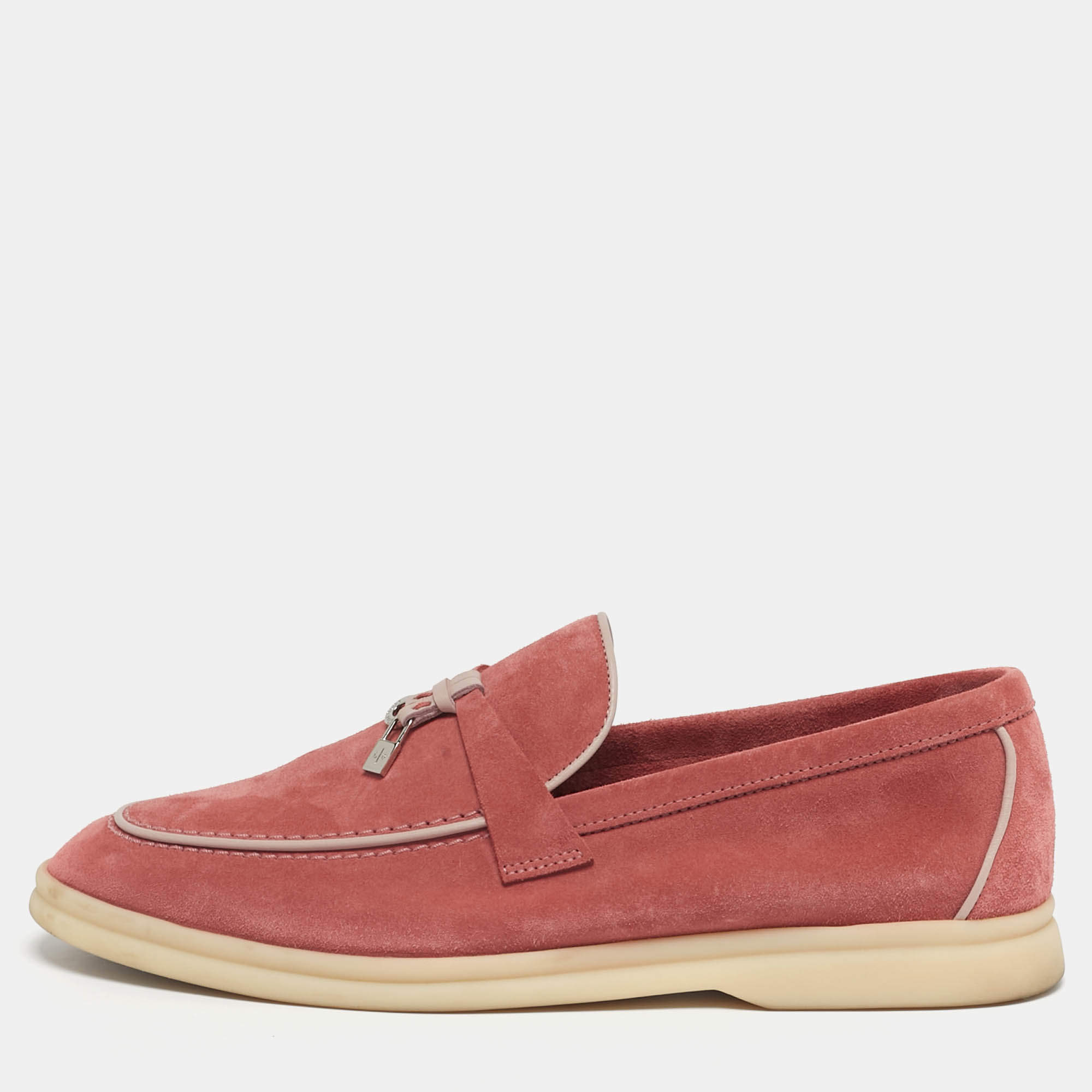 Pre Owned Loro Piana Blush Pink Suede Summer Charms Walk Loafers Size 39