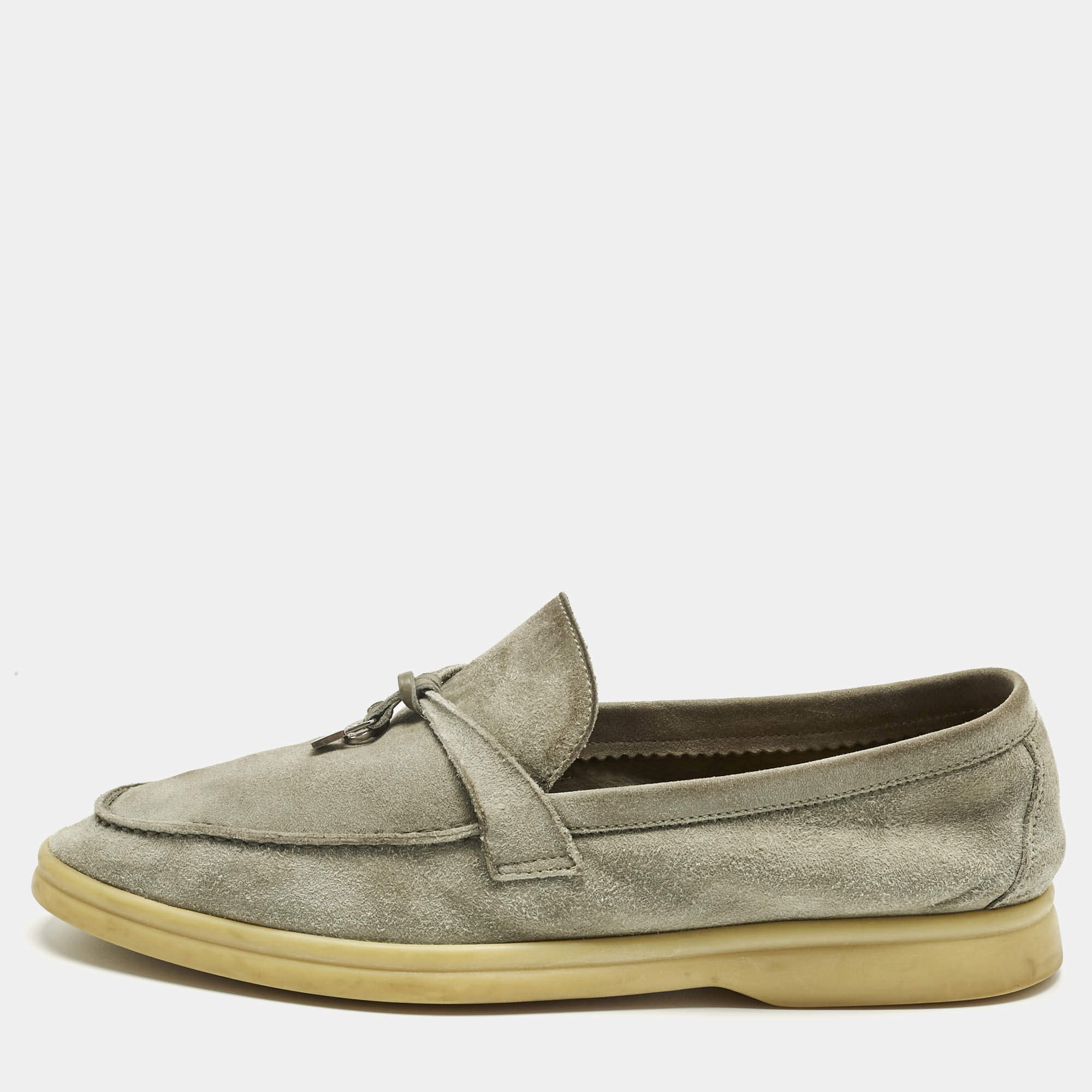 Pre Owned Loro Piana Grey Suede Summer Charms Walk Loafers Size 39.5
