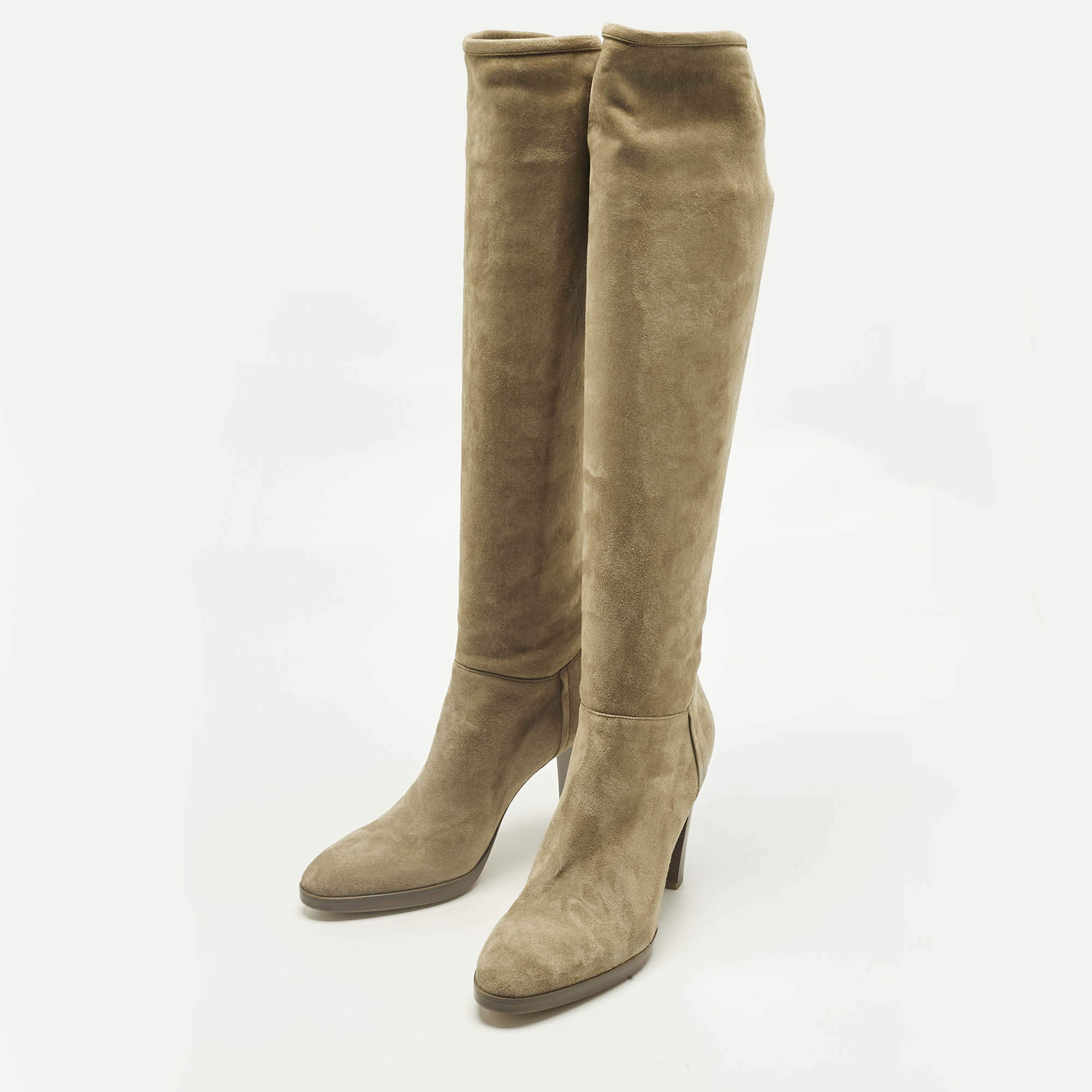 Loro Piana Beige Suede Sharmain Knee Length Boots