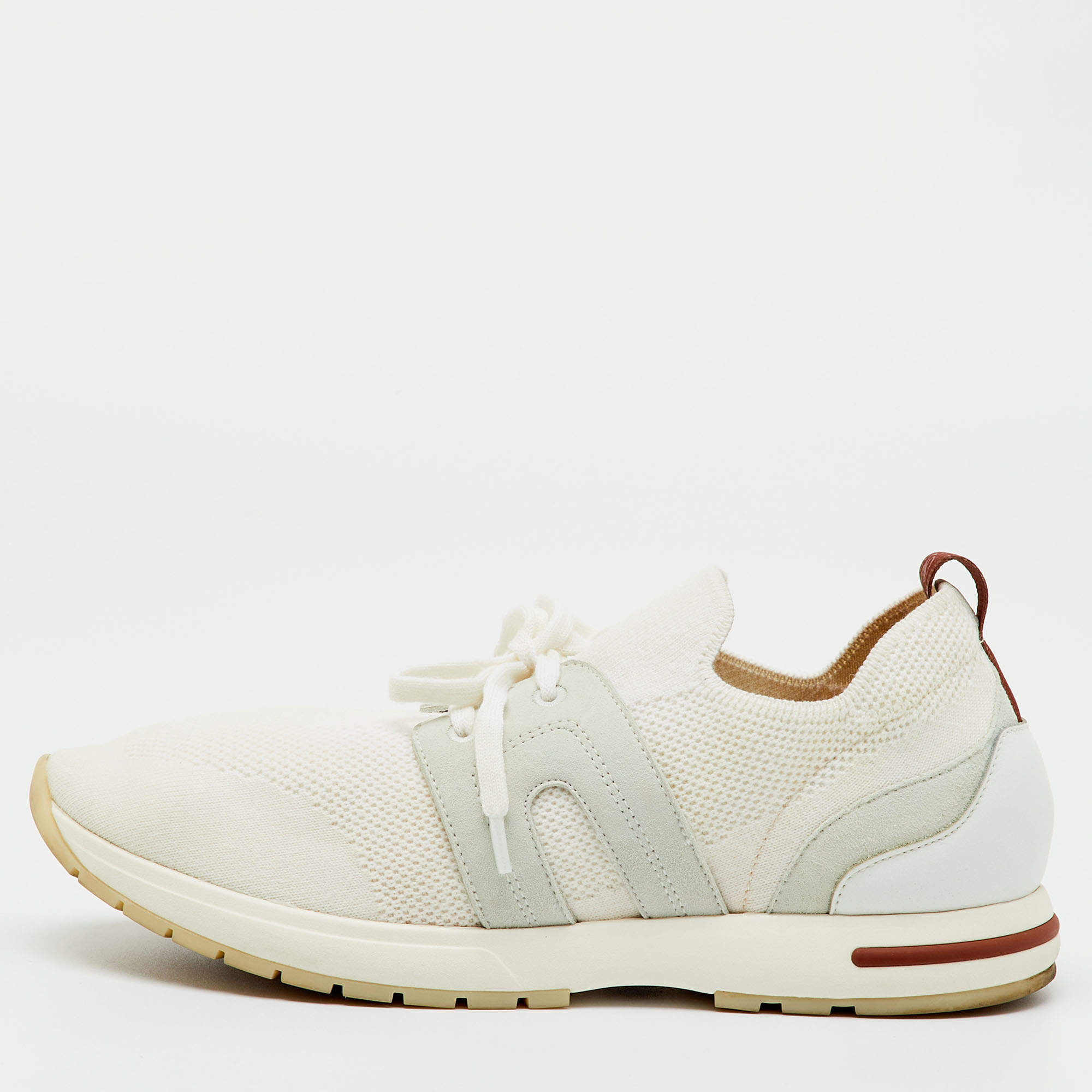 Pre Owned Loro Piana White Knit Fabric and Suede 360 LP Flexy Walk Lace Up Sneakers Size 40