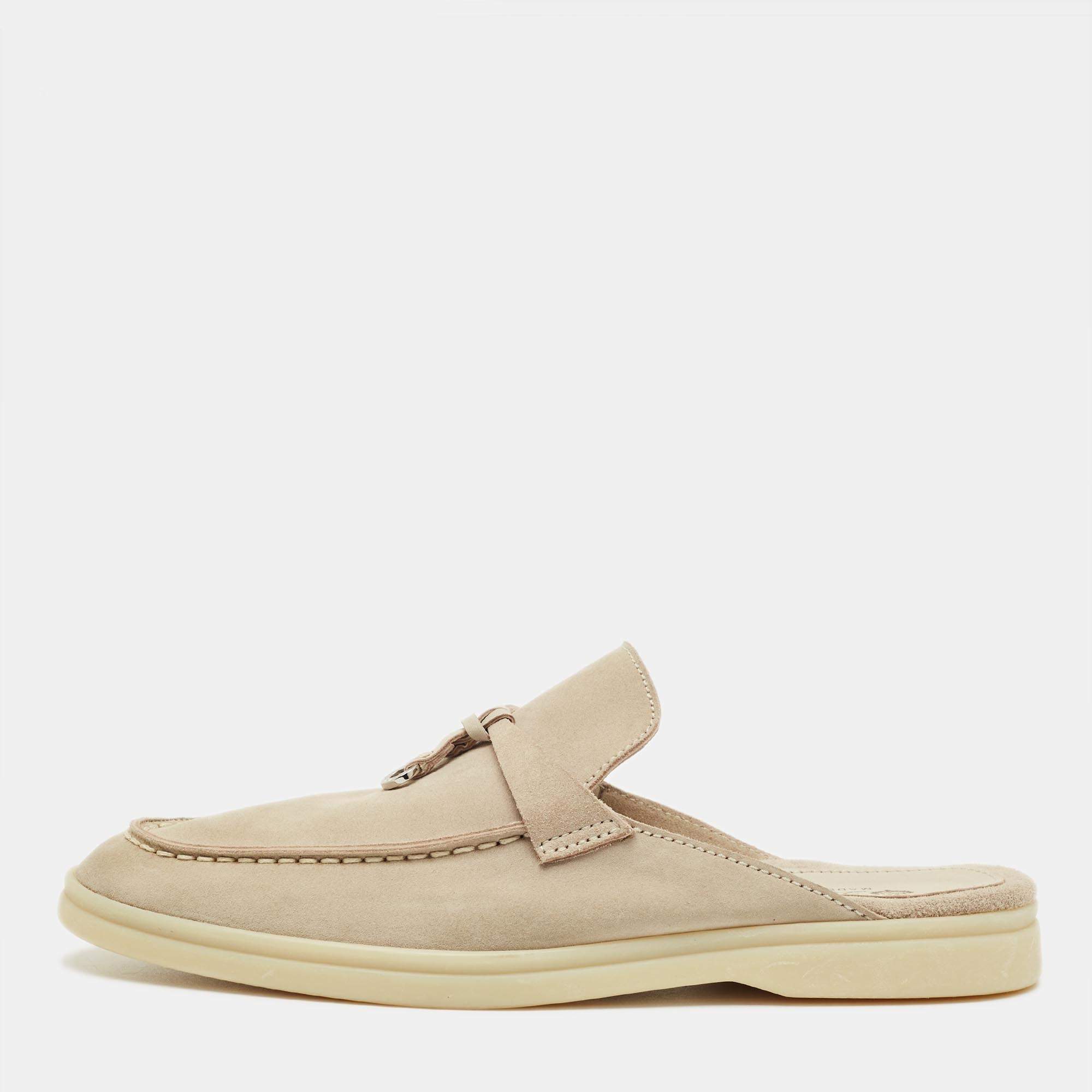 Pre Owned Loro Piana Grey Suede Babouche Charms Walk Mules Size 36