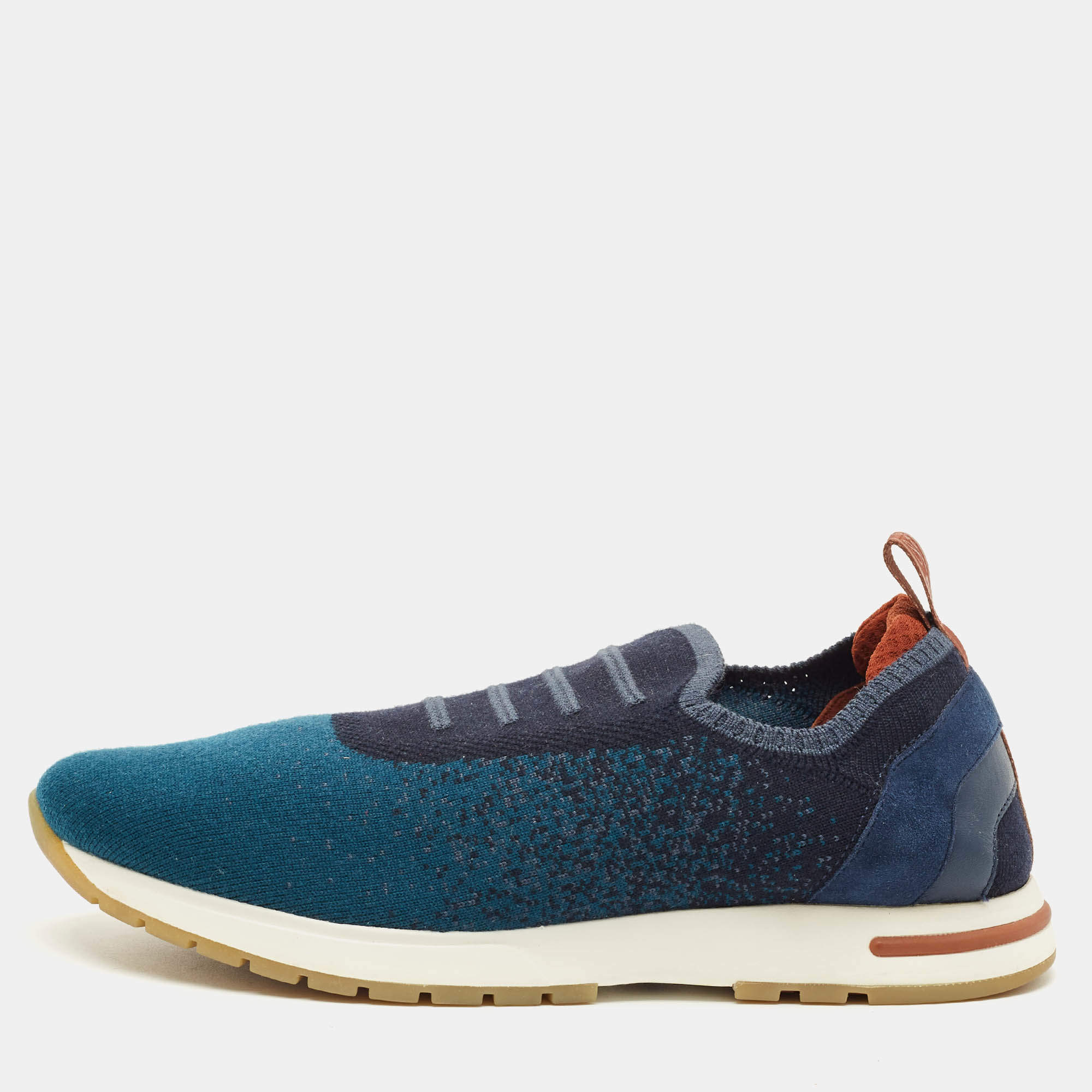 مملوكة مسبقًا Loro Piana 360 LP Flexy Walk Size 38.5 Navy Blue Knit Fabric Slip On Sneakers