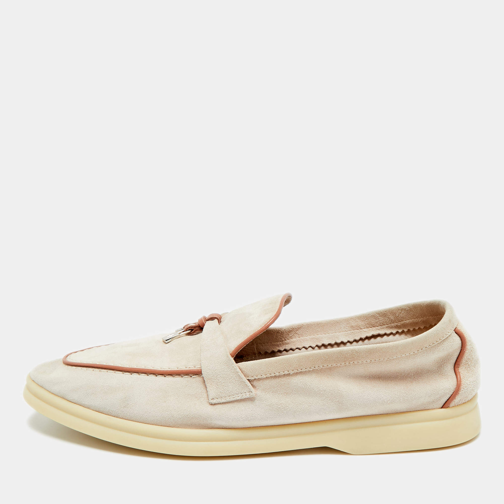 Pre Owned Loro Piana Summer Charms Walk Size 41 Beige Suede Loafers