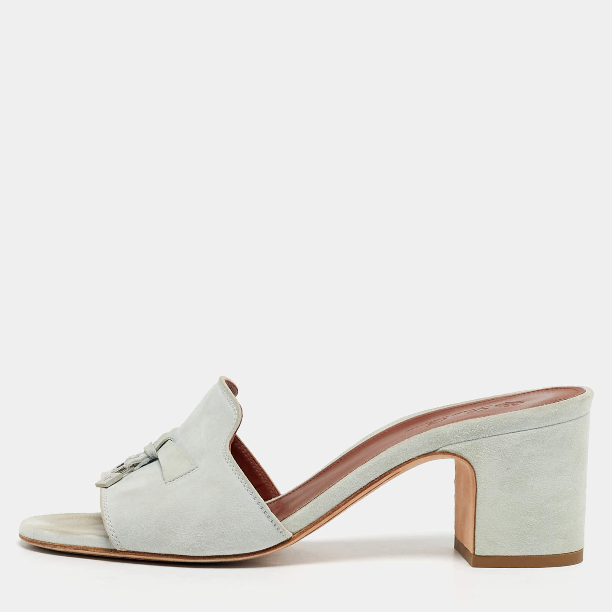 Pre Owned Loro Piana Summer Charms Walk Size 36.5 Green Suede Slide Sandals