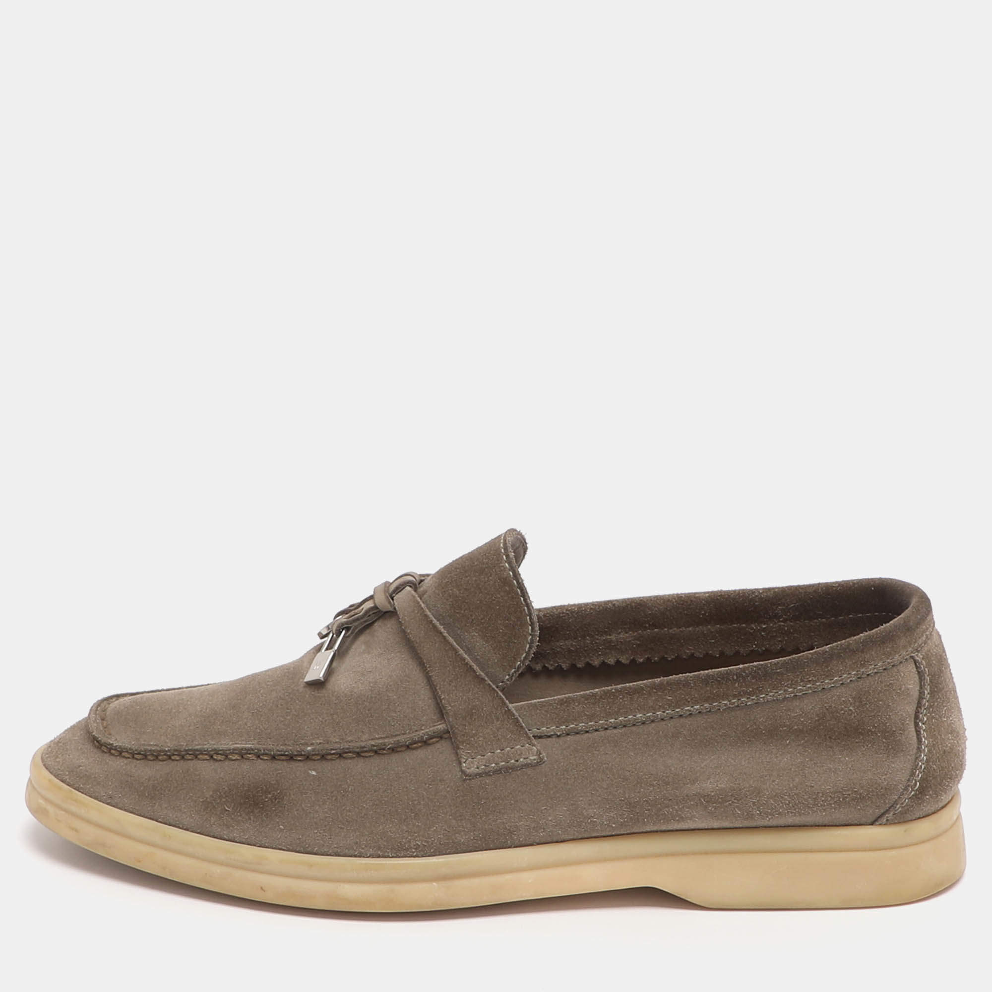 مملوكة مسبقًا حذاء لوفرز لورو بيانا صيفي تشارمز سويدي أخضر مقاس 35.5