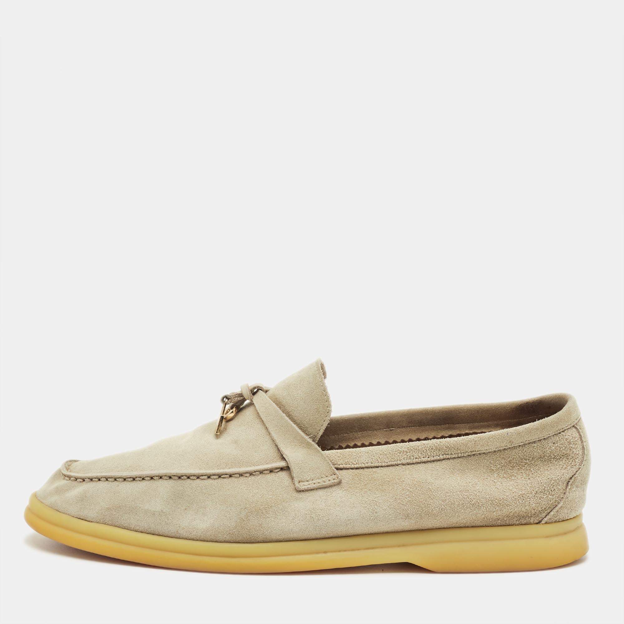 Pre Owned Loro Piana Summer Charms Walk Size 41 Beige Suede Loafers