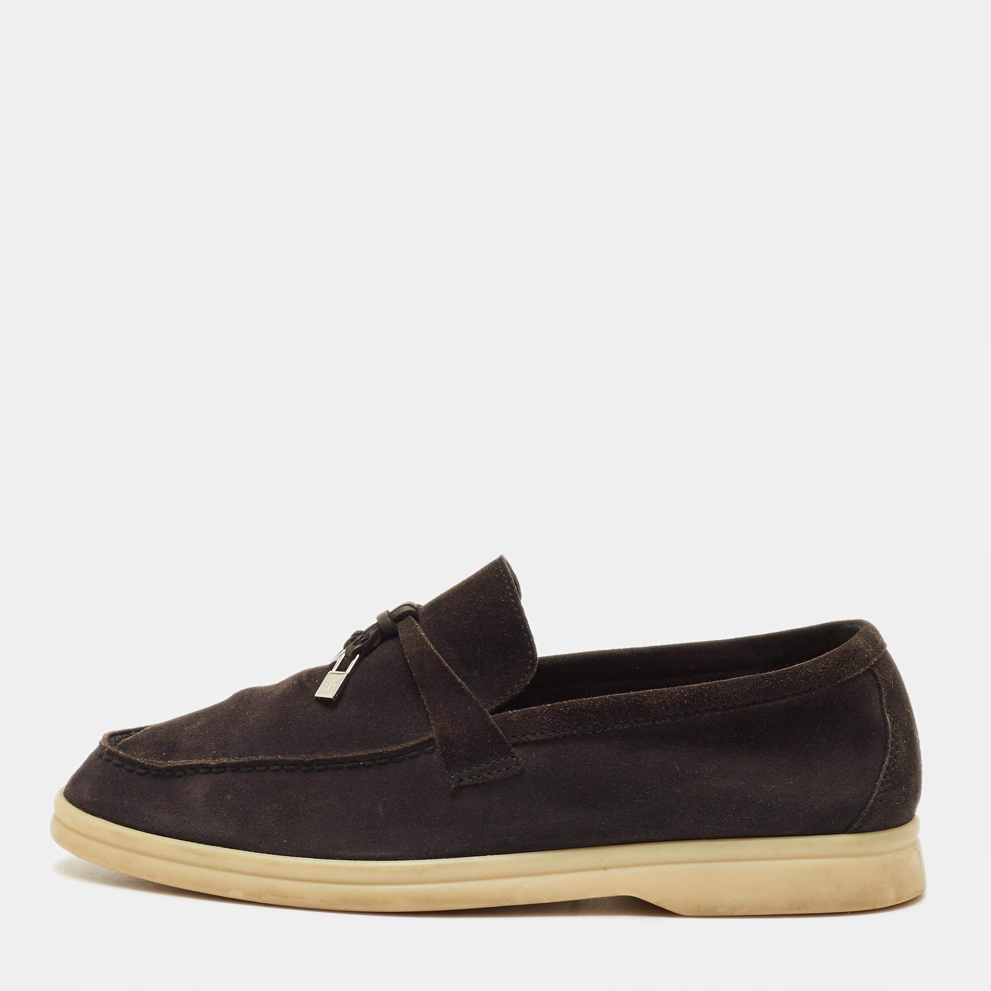 Pre Owned Loro Piana Summer Charms Walk Size 37 Black Nubuck Leather Slip On Loafers