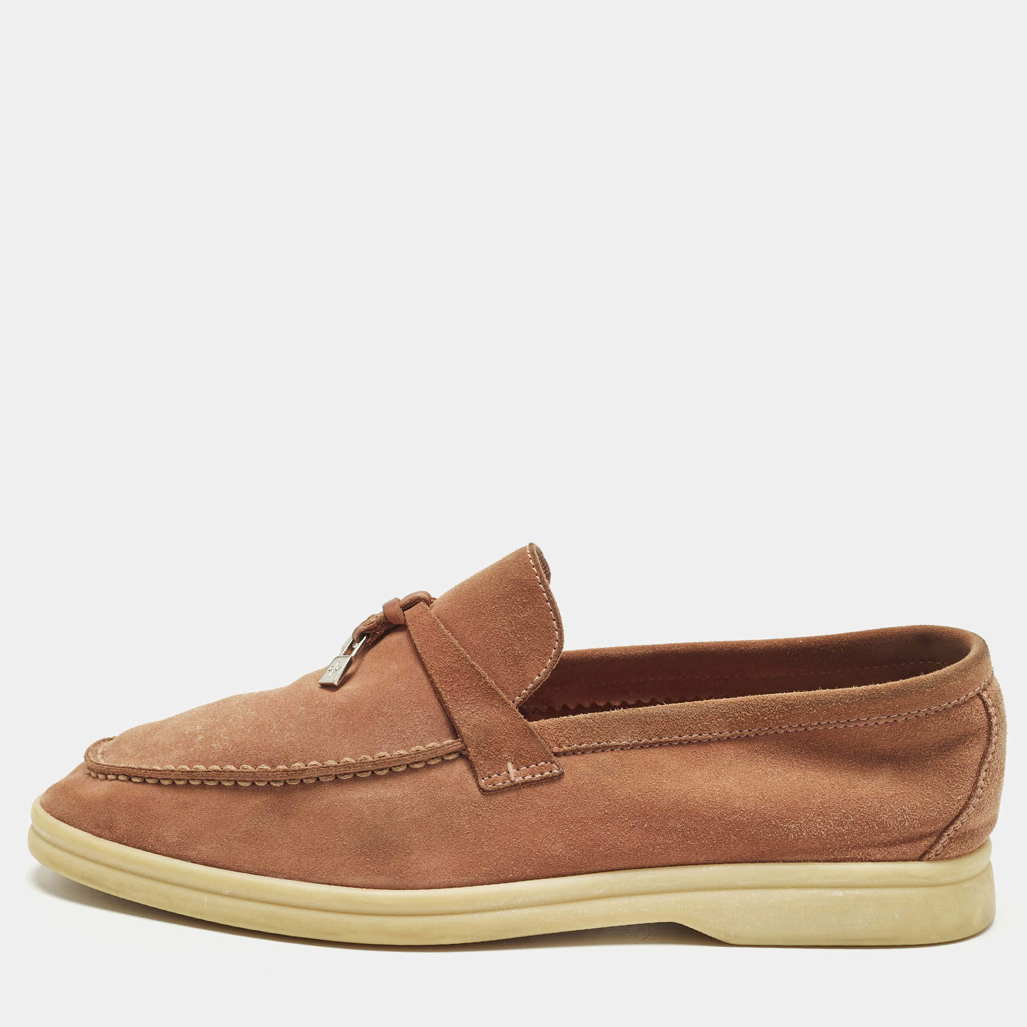 مملوكة مسبقًا حذاء لوفرز لورو بيانا سامر والك سويدي وردي بدلايات سليب أون مقاس 38