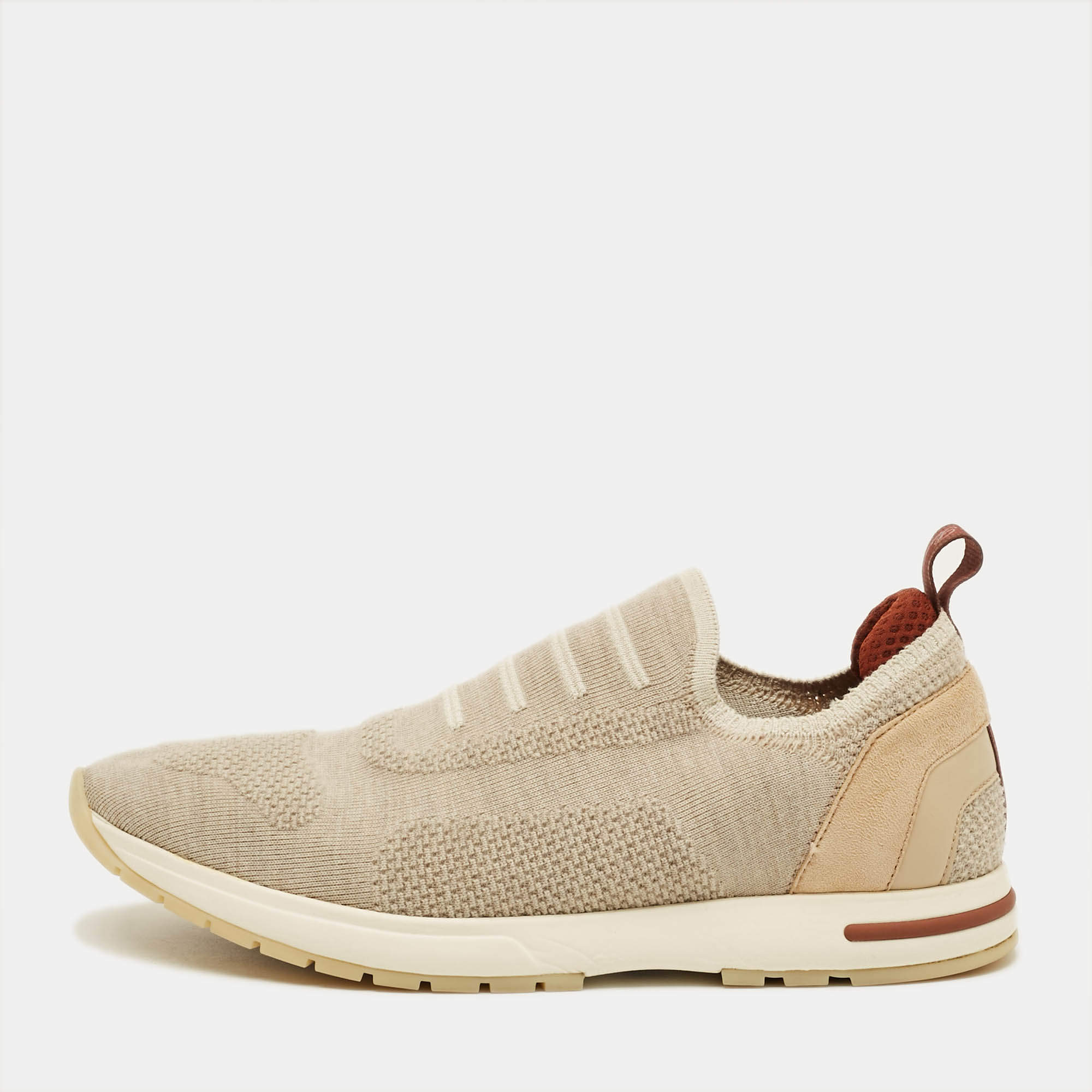 Pre Owned Loro Piana 360 LP Flexy Walk Size 40 Beige/Grey Knit Fabric Low Top Sneakers