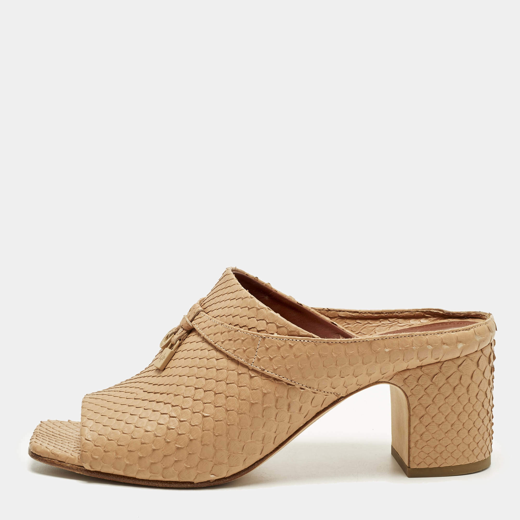 مملوكة مسبقًا Loro Piana Maxi Charms Size 40 Beige Python Mules