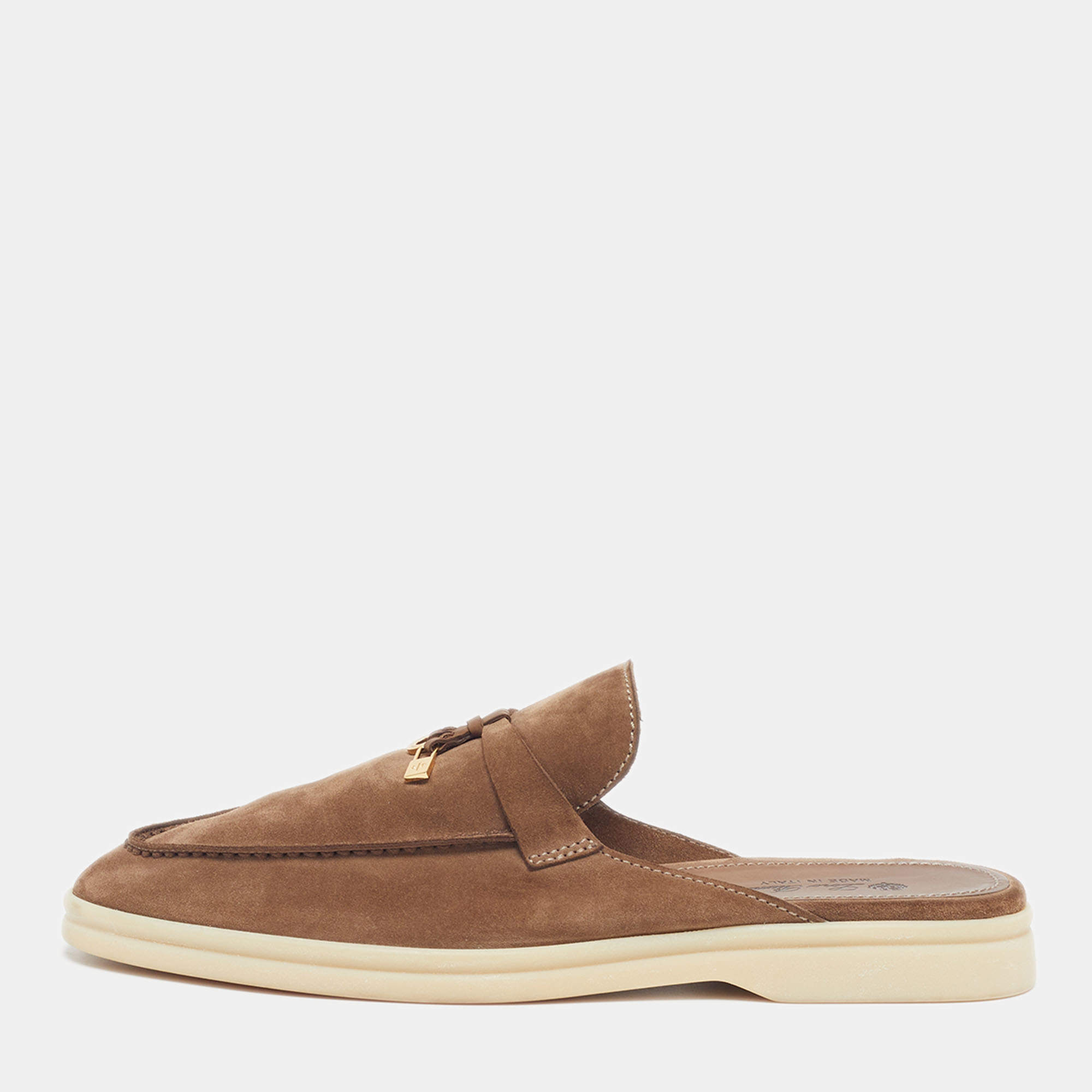 Pre Owned Loro Piana Babouche Charms Walk Size 40 Brown Suede Flat Sandals