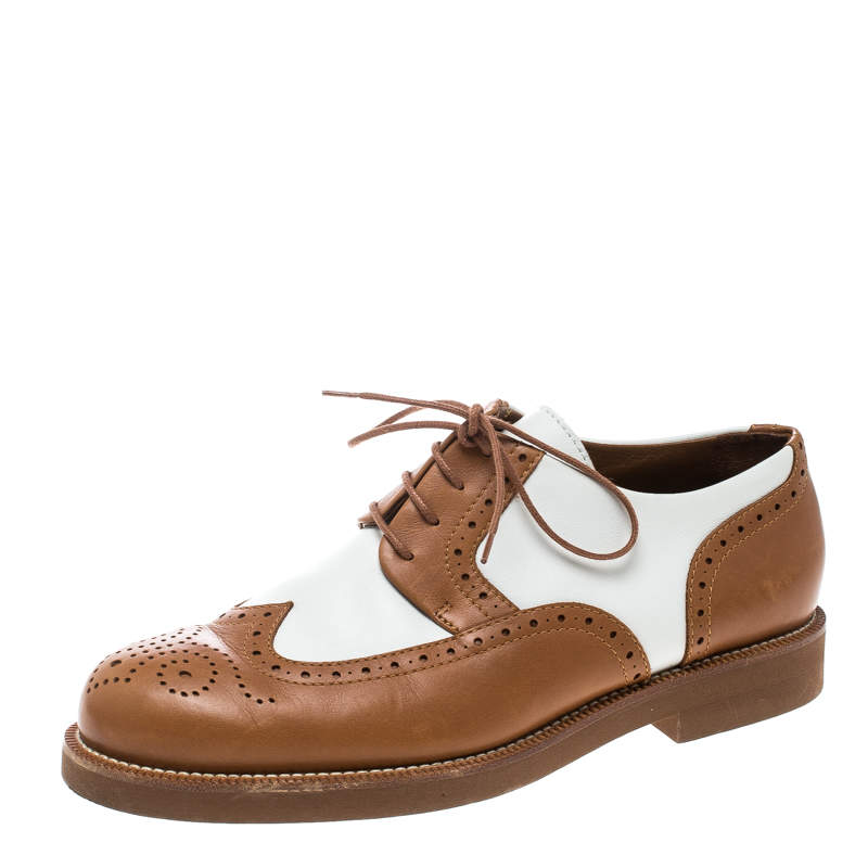 Loro Piana Two Tone Leather Round Toe Wingtip Brogue Oxfords Size 37.5