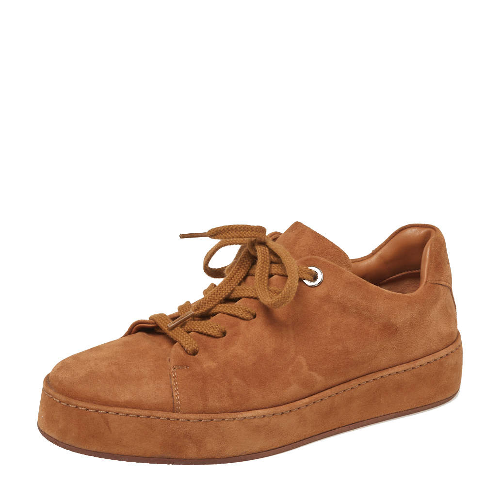 Pre Owned Loro Piana  Light Brown Suede Low Top Nuages Sneakers Size 37