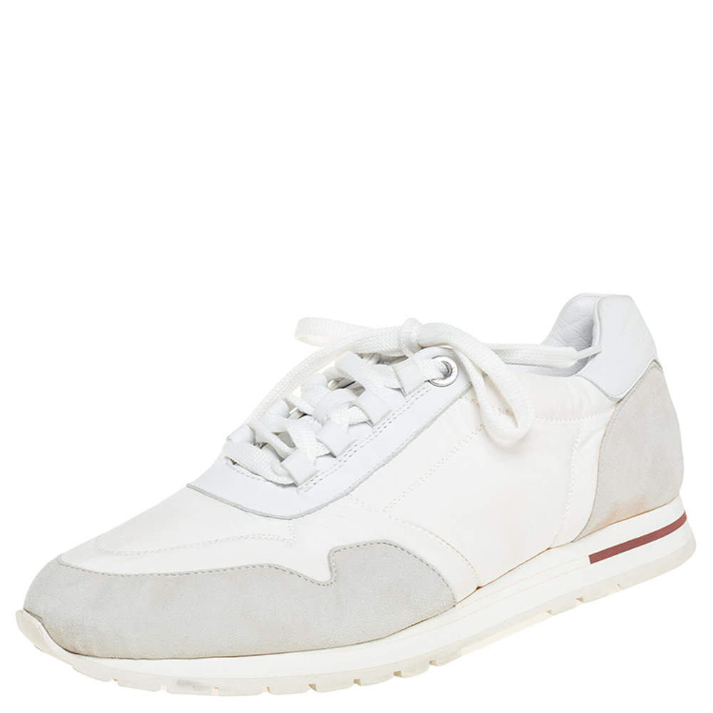 Pre Owned Loro Piana White/Grey Suede And Nylon Lace Up Sneaker Size 38