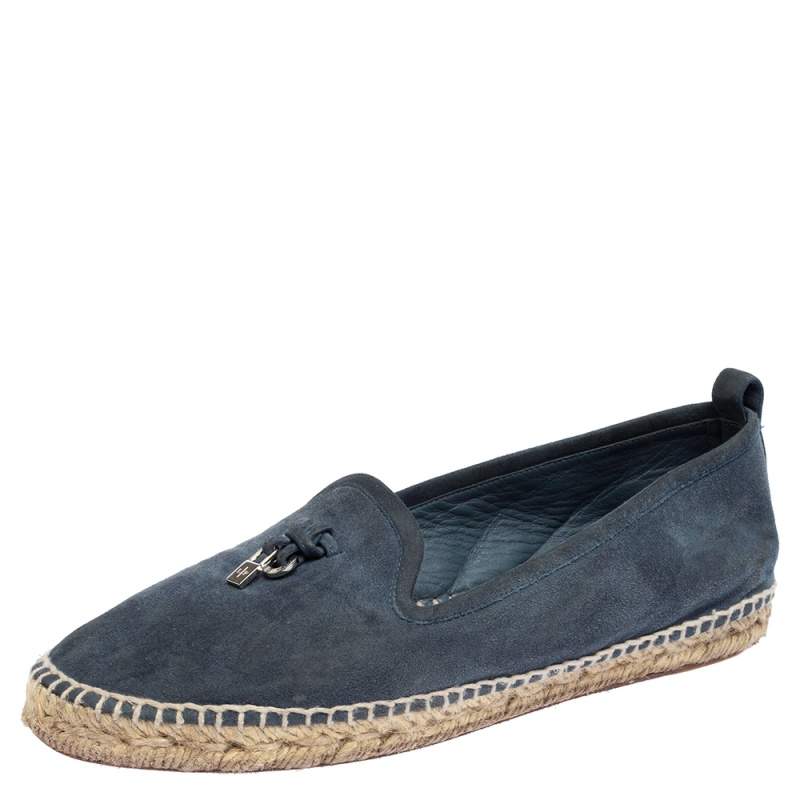 Pre Owned Loro Piana Blue Suede Summer Charms Walk Espadrille Flats Size 38