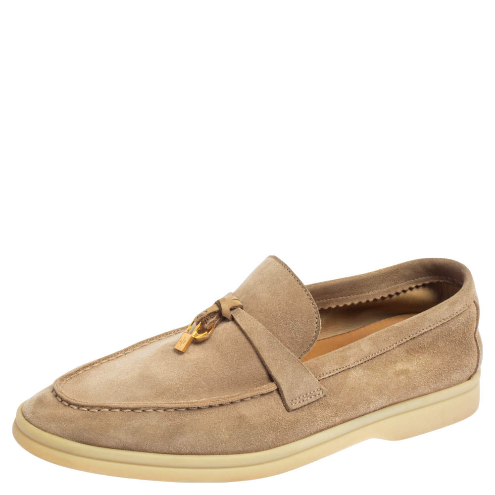 Pre Owned Loro Piana Beige Suede Summer Charms Walk Loafers Size 36.5