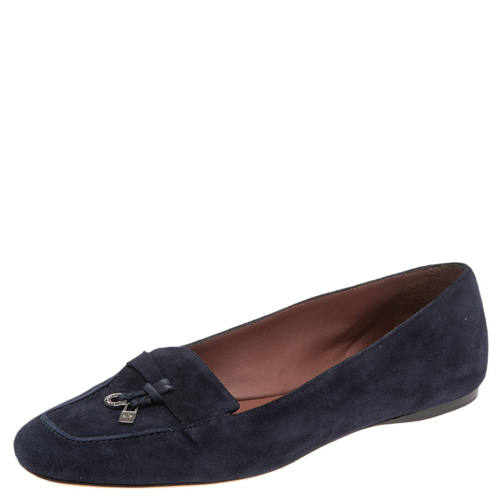 Pre Owned Loro Piana Blue Suede Charm Ballet Flats size 38