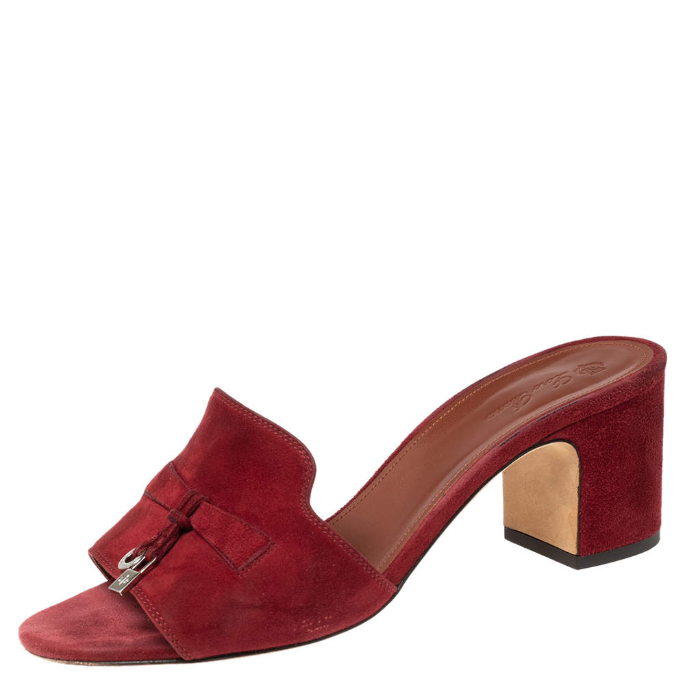 Pre Owned Loro Piana Burgundy Suede Charms Slide Sandals Size 38