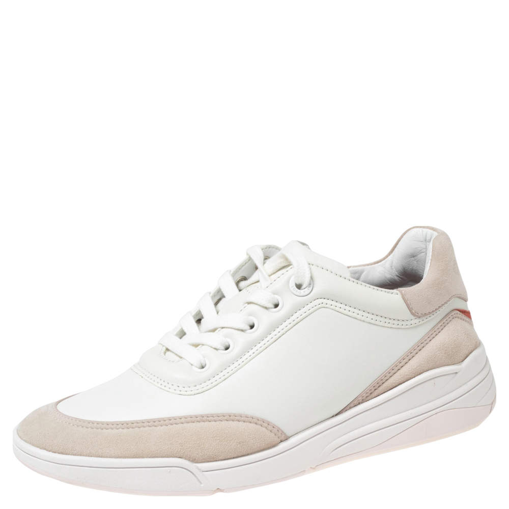 Pre Owned Loro Piana Beige/Grey Suede And Leather  Low Top Sneakers Size 36