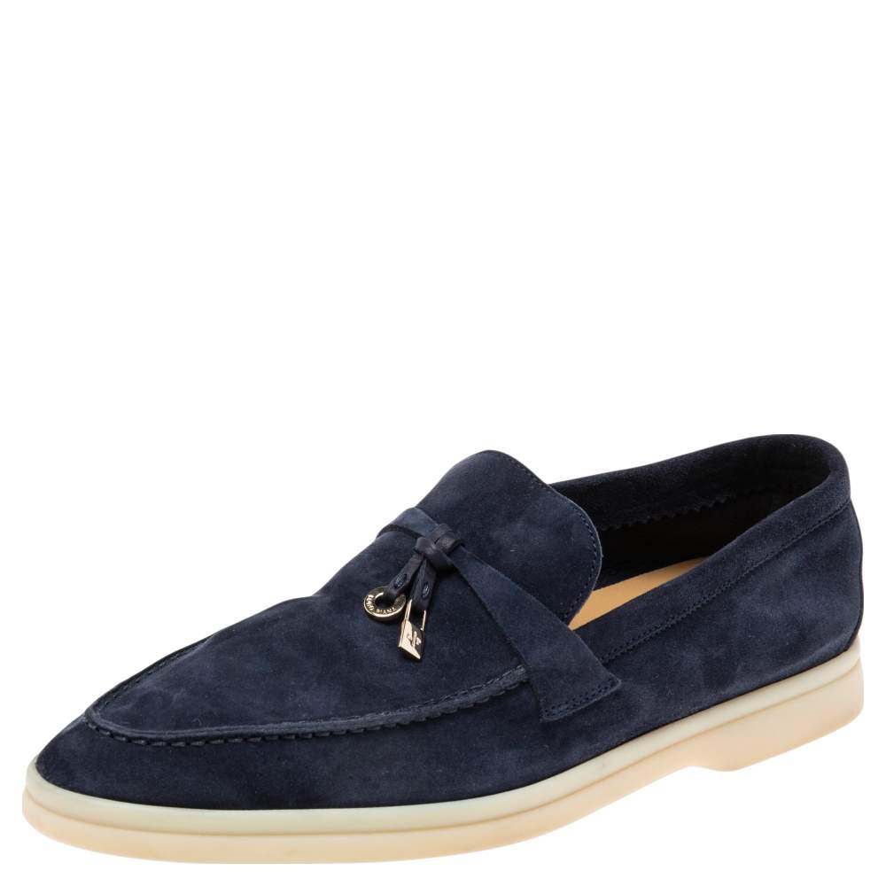 Pre Owned Loro Piana Navy Blue Suede Summer Charms Walk Slip On Loafers Size 37.5