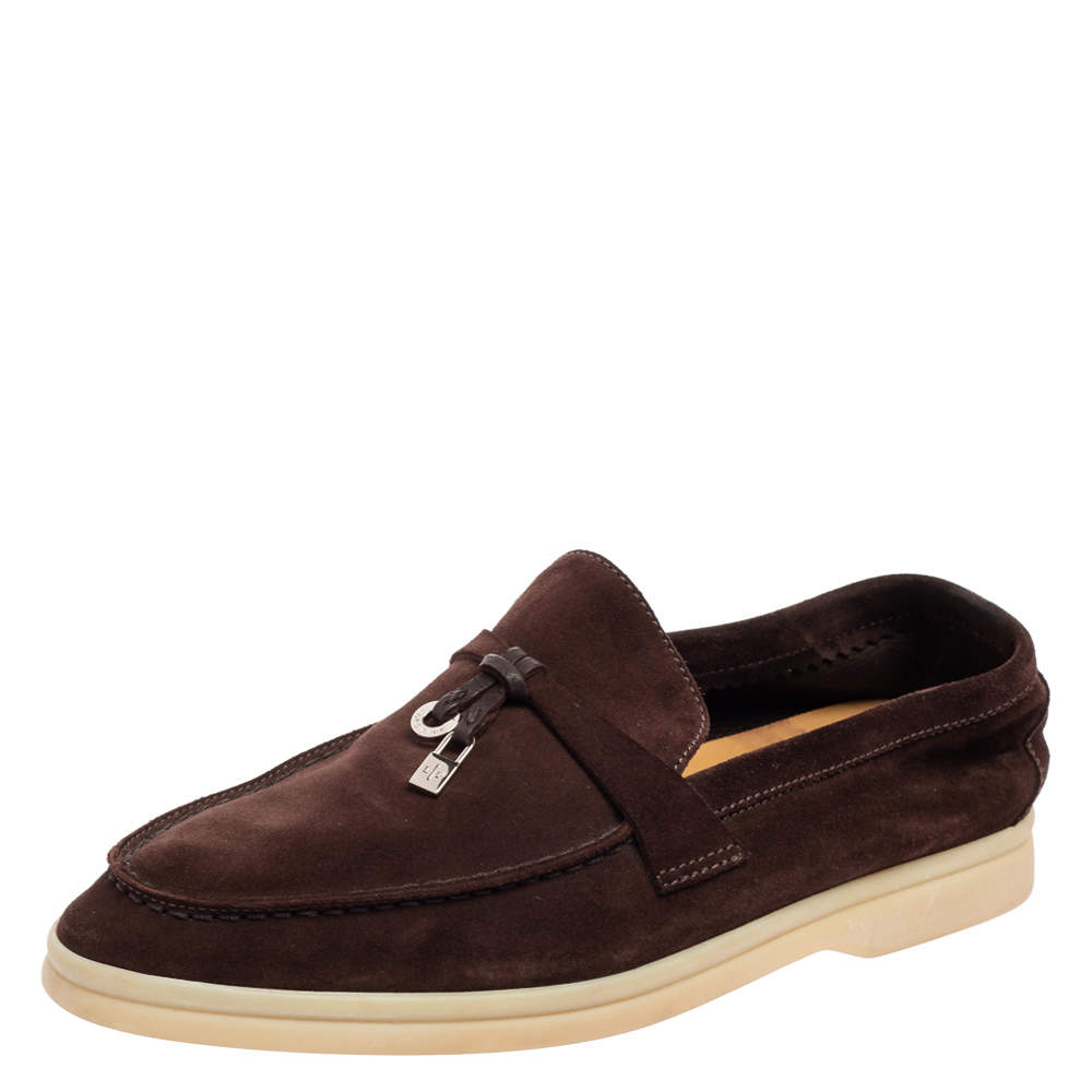 Pre Owned Loro Piana Dark Brown Suede Summer Charms Walk Slip On Loafers Size 37