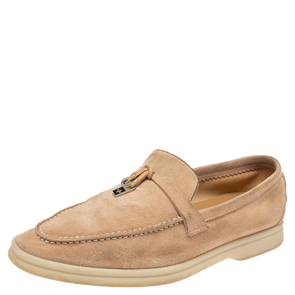 Pre Owned Loro Piana  Beige Suede Summer Charms Walk Loafers  Size 38.5 