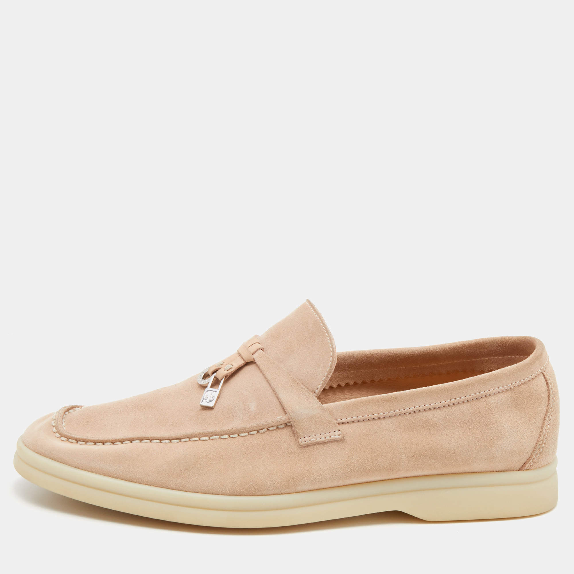 Pre Owned Loro Piana Beige Suede Summer Charms Walk Loafers  Size 36.5 