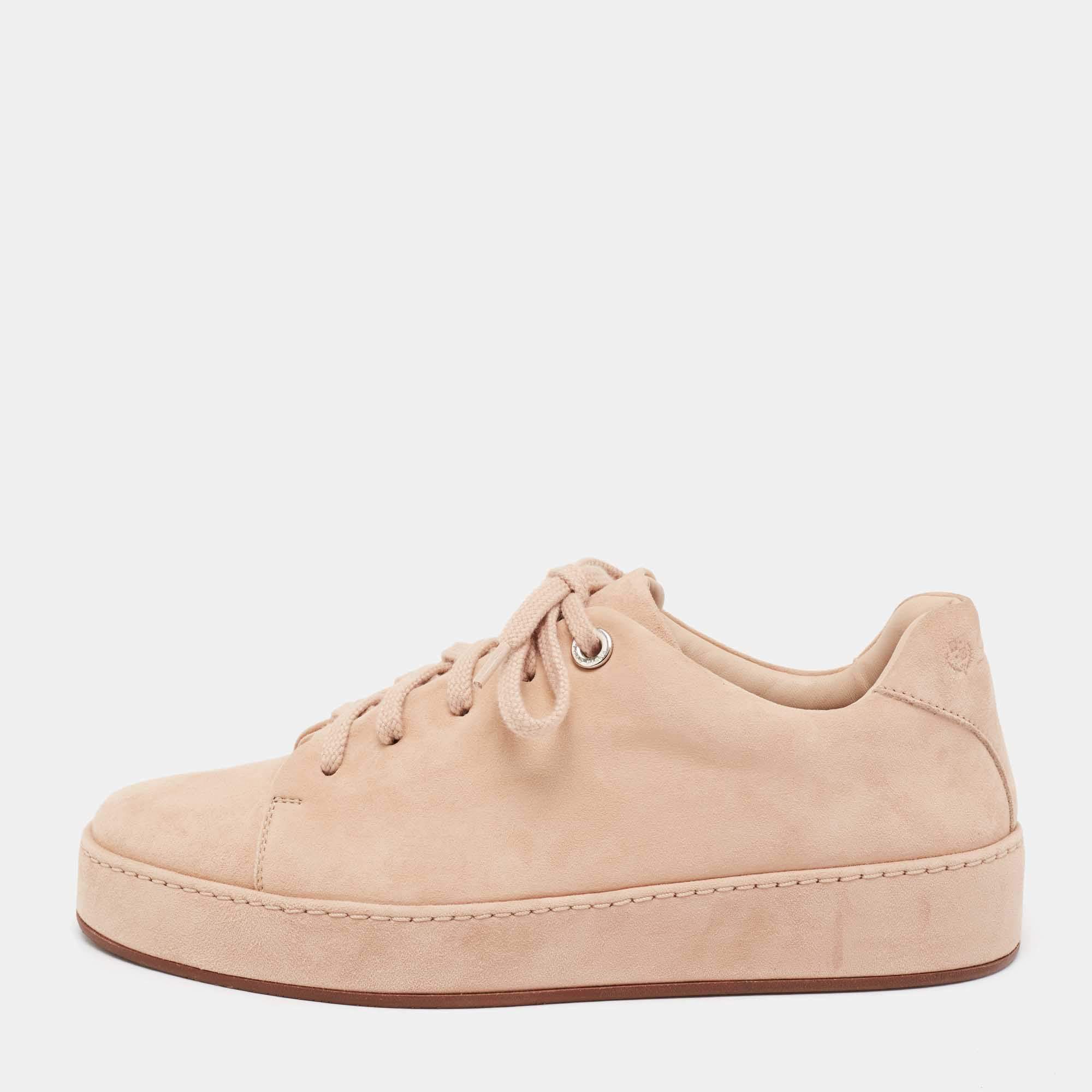 Pre Owned Loro Piana Pink Suede Nuages  Sneakers Size 37