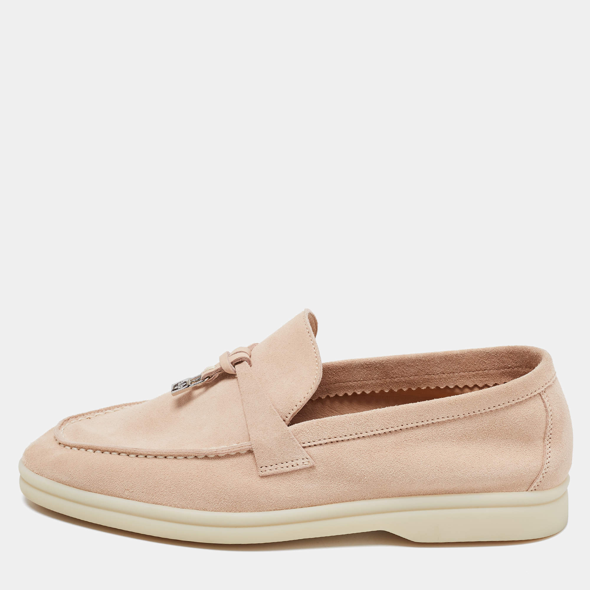 Pre Owned Loro Piana Beige Suede Summer Charms Walk Loafers Size 36