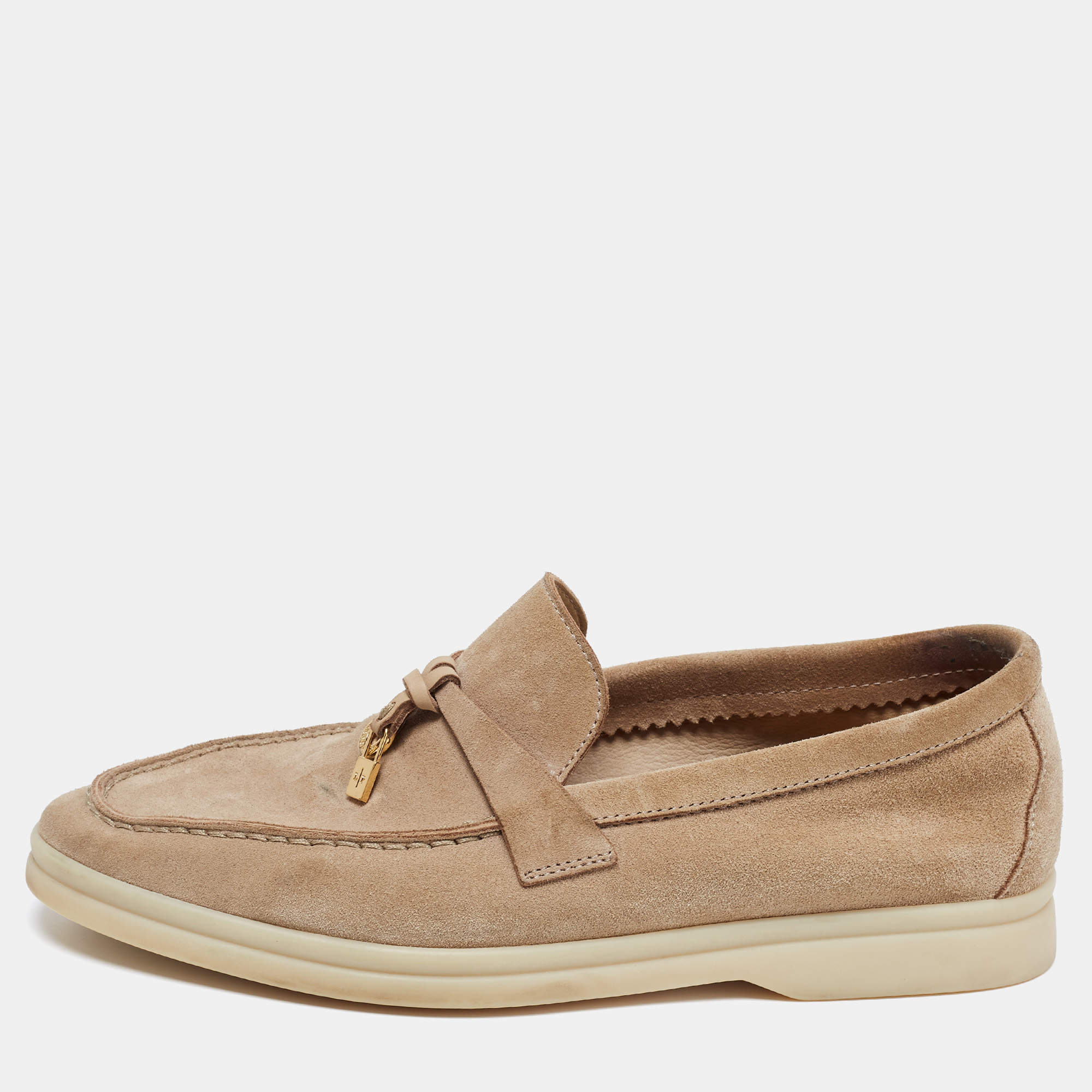 Pre Owned Loro Piana Beige Suede Summer Charms Walk Loafers Size 35