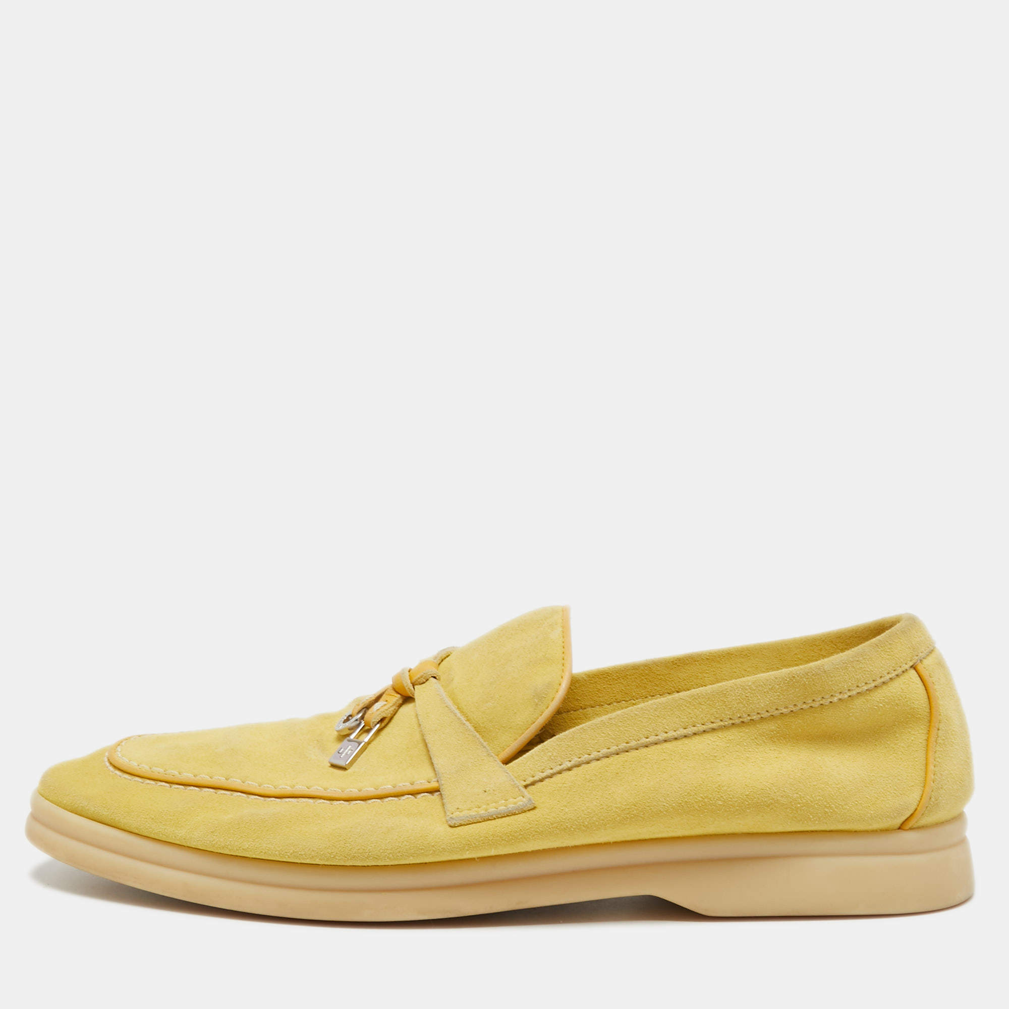 Pre Owned Loro Piana Yellow Suede Summer Charms Walk Loafers Size 38