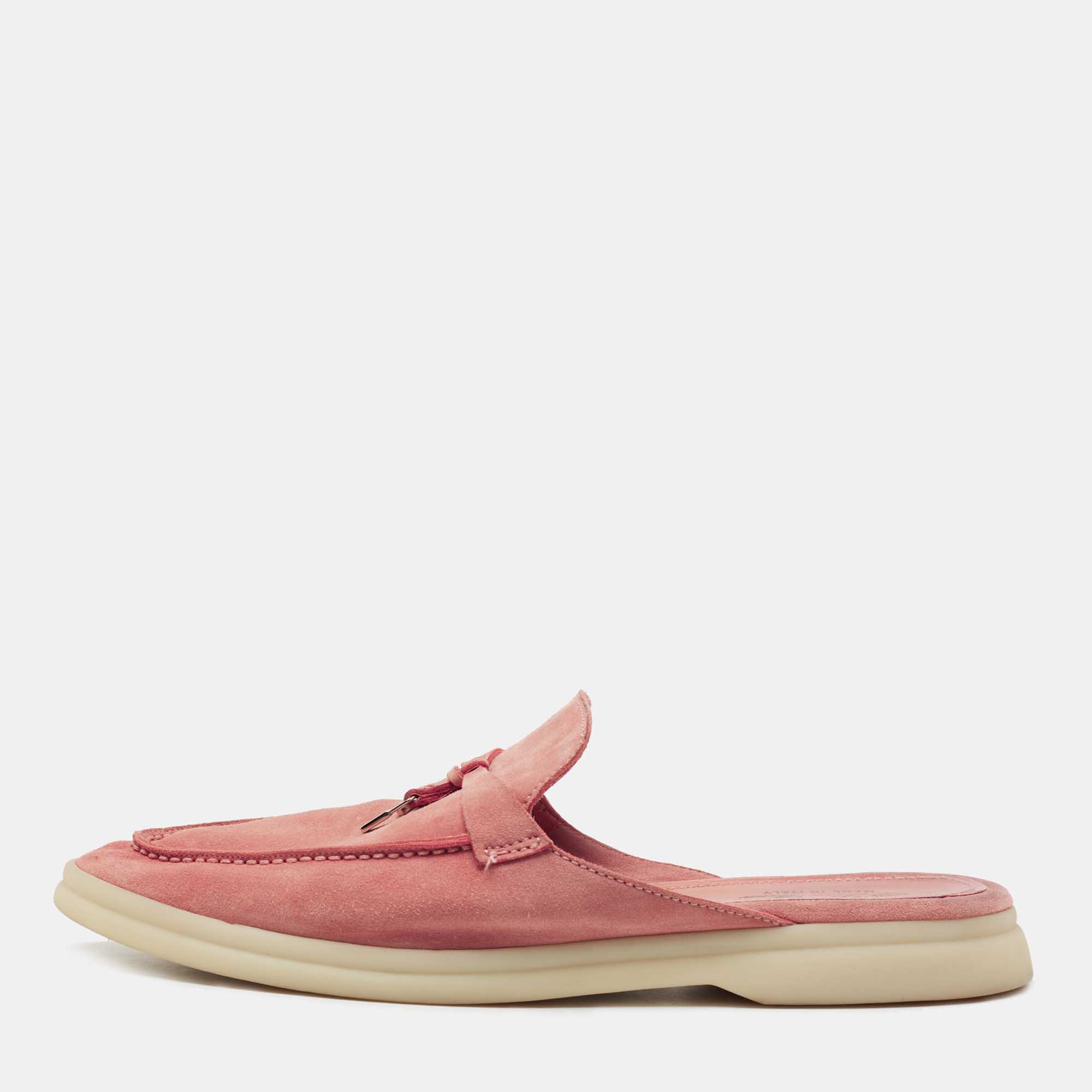 Pre Owned Loro Piana Pink Suede Summer Charms Walk Mule Flats Size 40.5