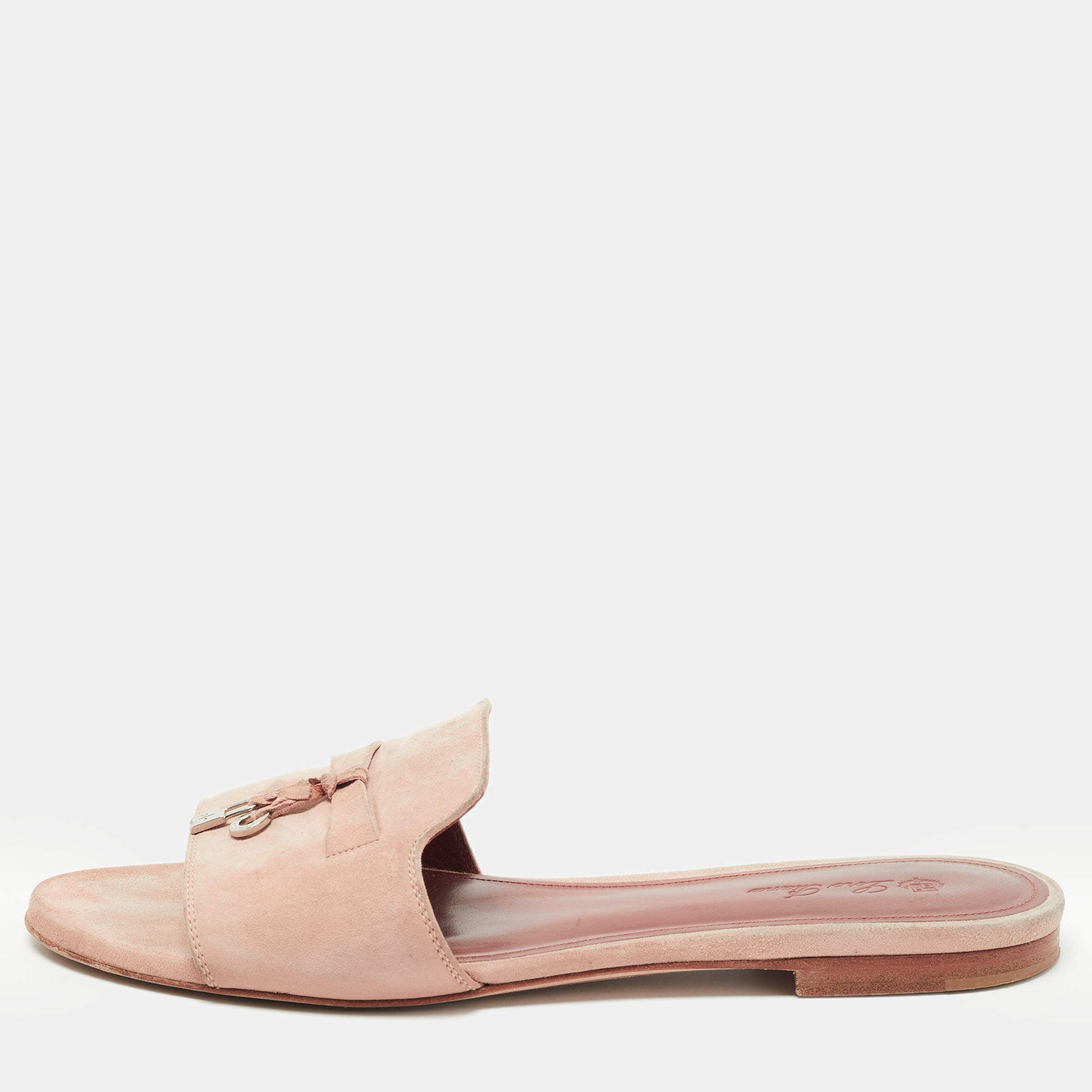 Loro Piana Pink Suede Summer Charms Flat Slides Size 40 Loro Piana ...