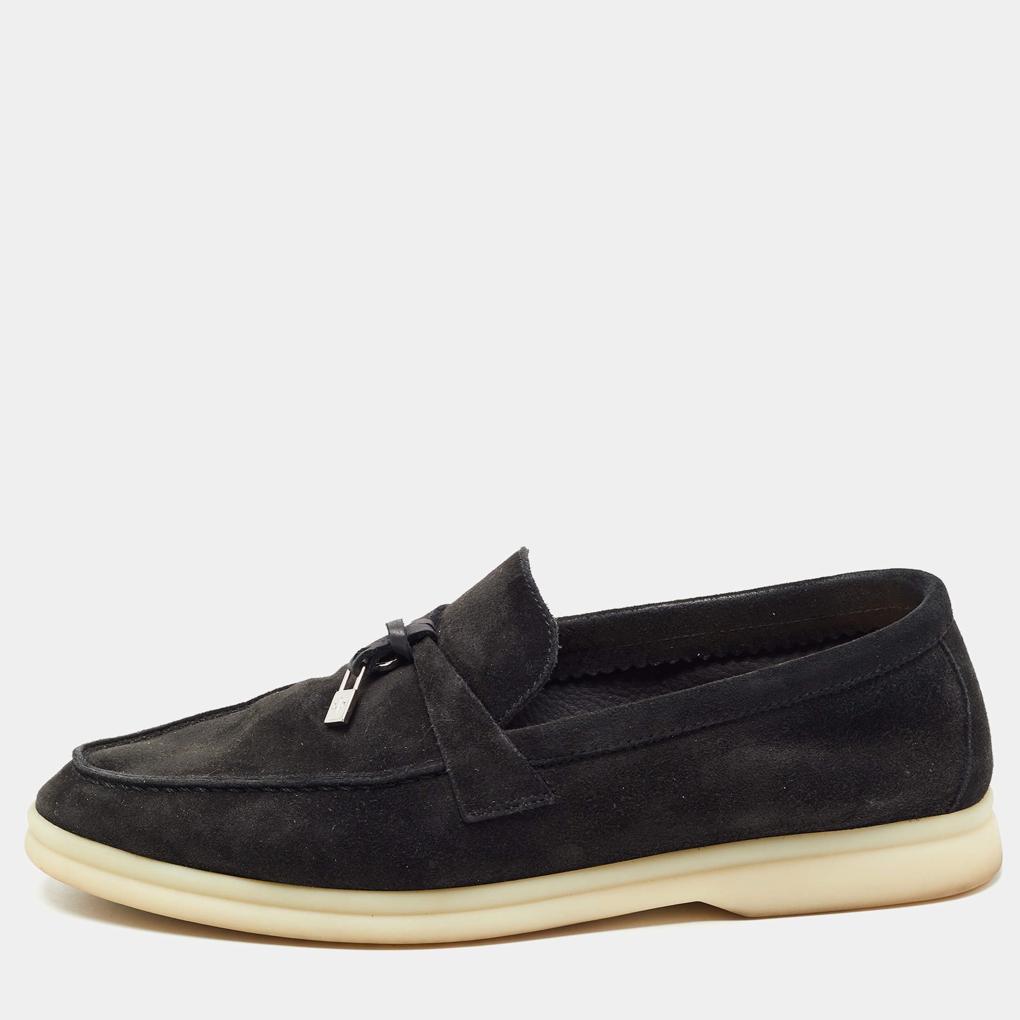 Loro Piana Black Suede Summer Charms Walk Loafers Size 36