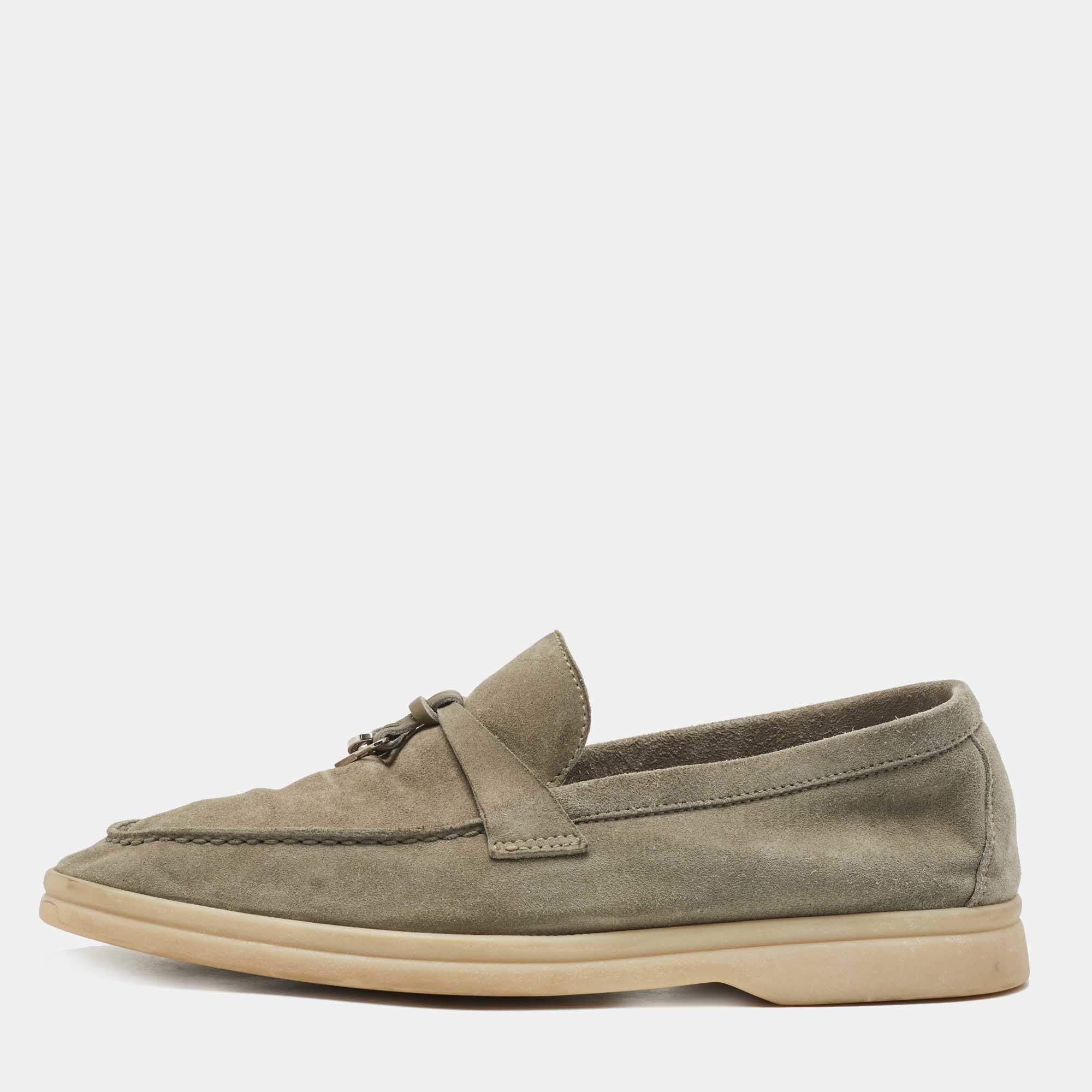 Pre Owned Loro Piana Grey Suede Summer Charms Walk Loafers Size 35.5