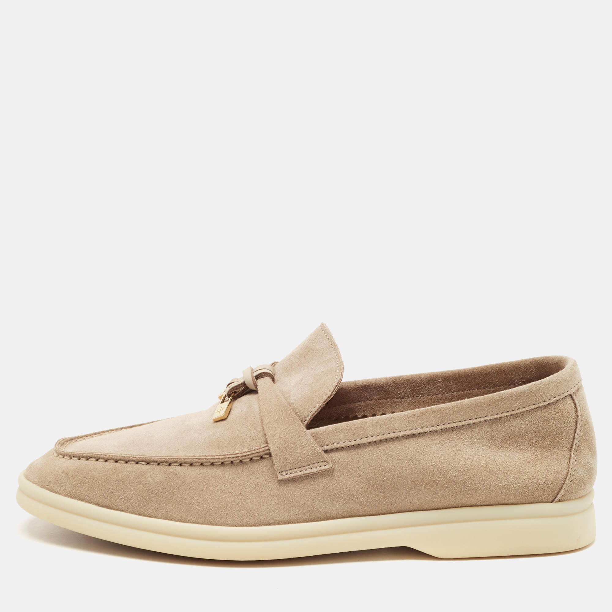 Pre Owned Loro Piana Beige Suede Summer Charms Walk Slip On Loafers Size 37.5