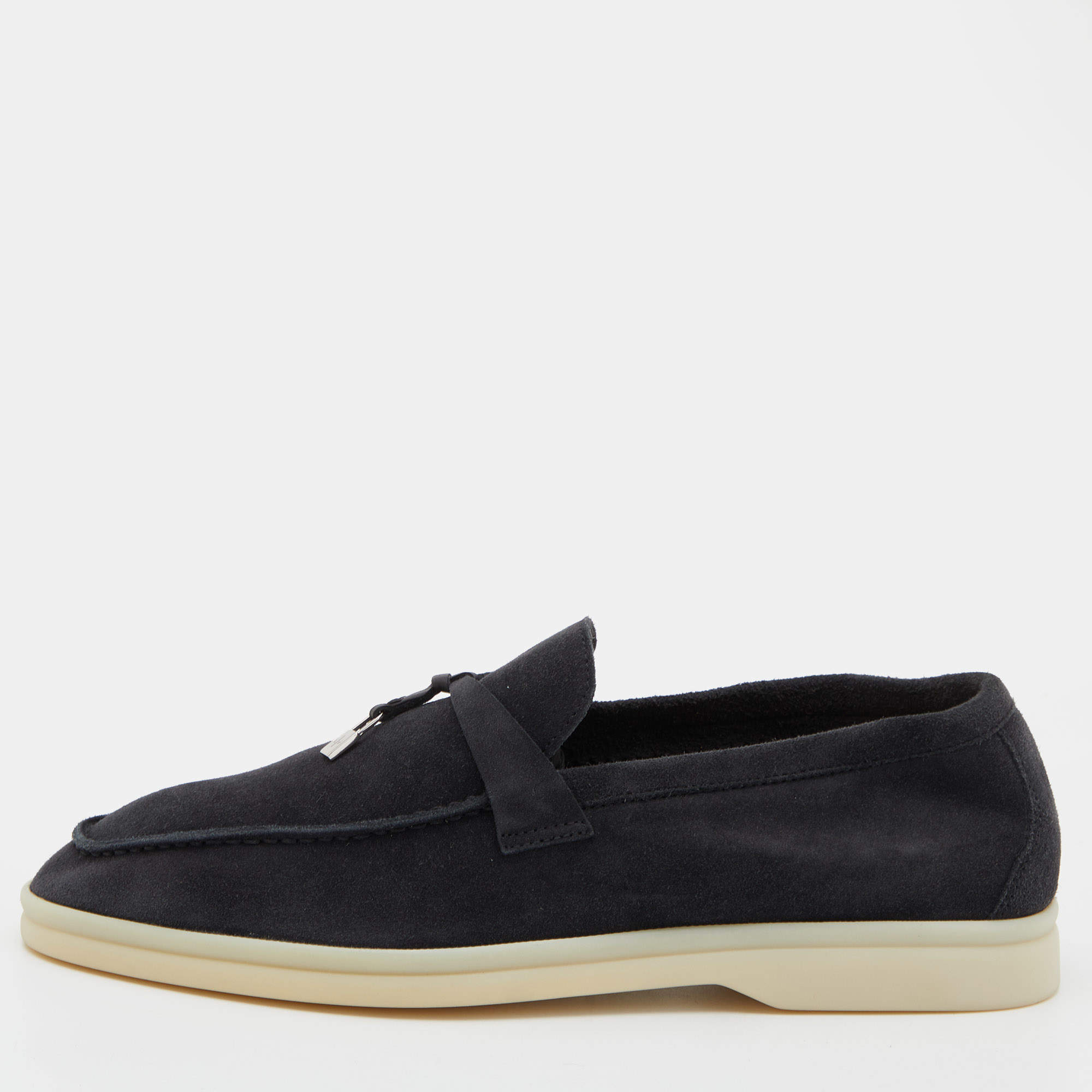 Pre Owned Loro Piana Navy Blue Suede Summer Charms Walk Slip On Loafers Size 38