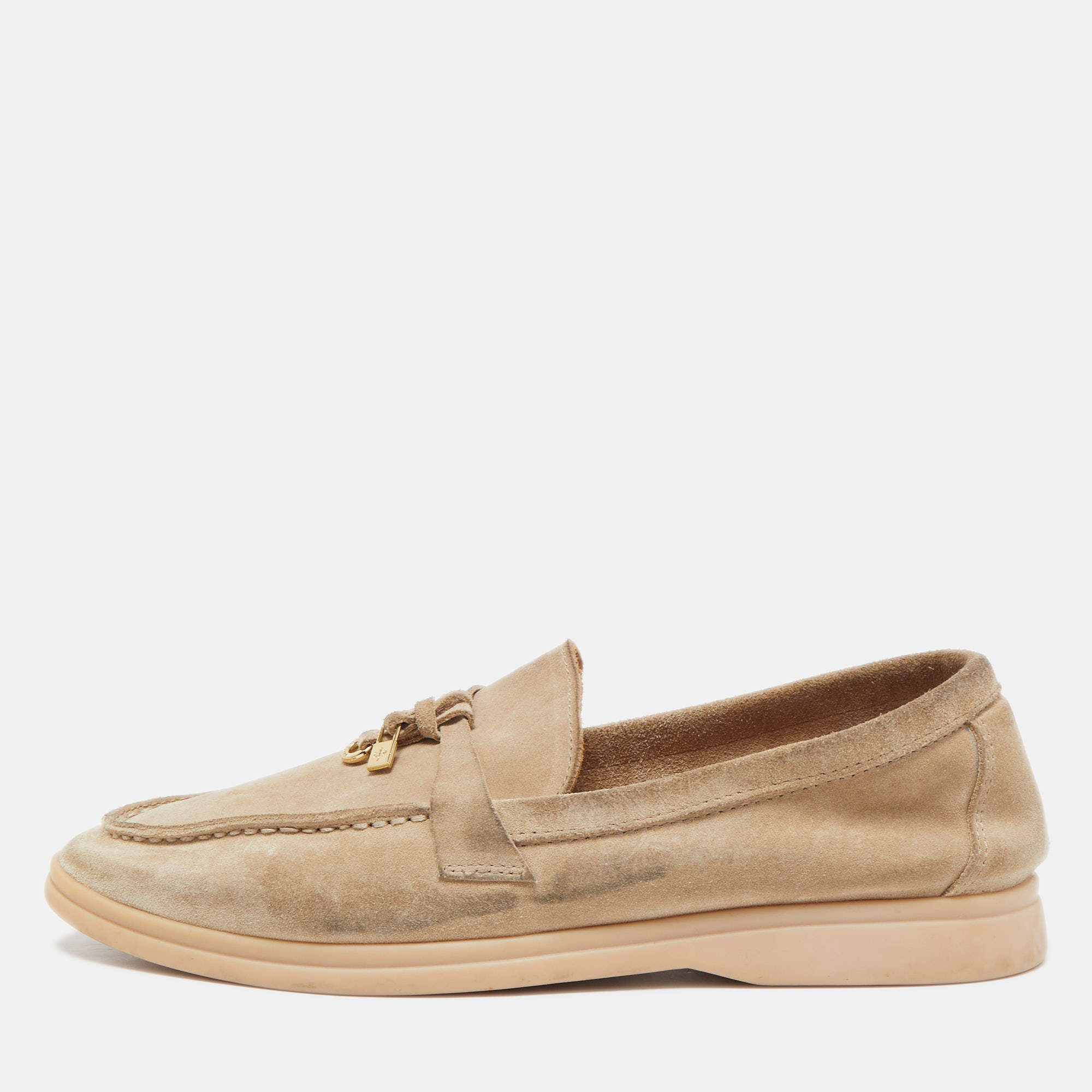 Pre Owned Loro Piana Beige Suede Summer Charms Walk Loafers Size 39