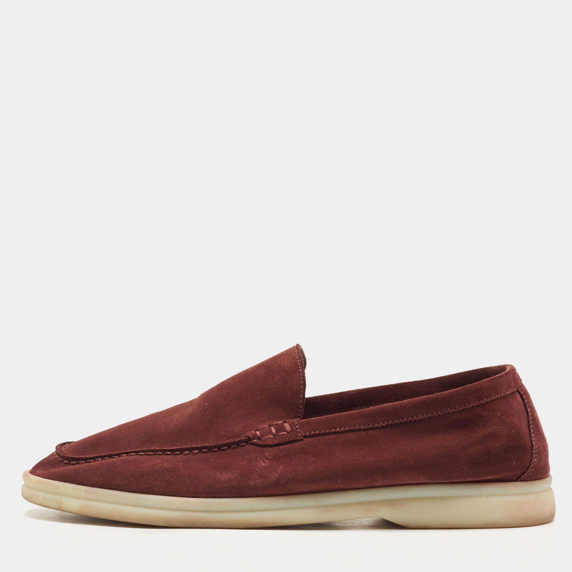 Pre Owned Loro Piana Burgundy Suede Summer Walk Loafers Size 38