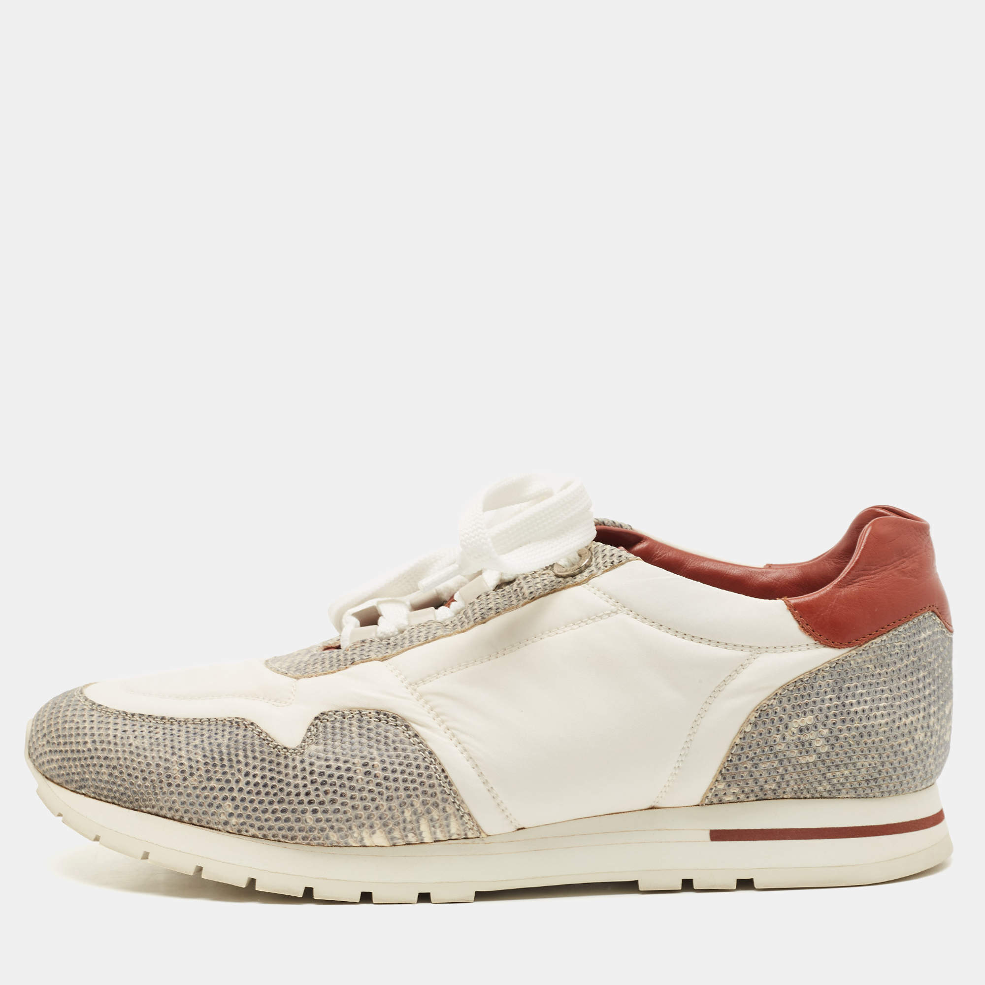 Pre Owned Loro Piana Tricolor Neoprene and Karung Leather Low Top Sneakers Size 38.5