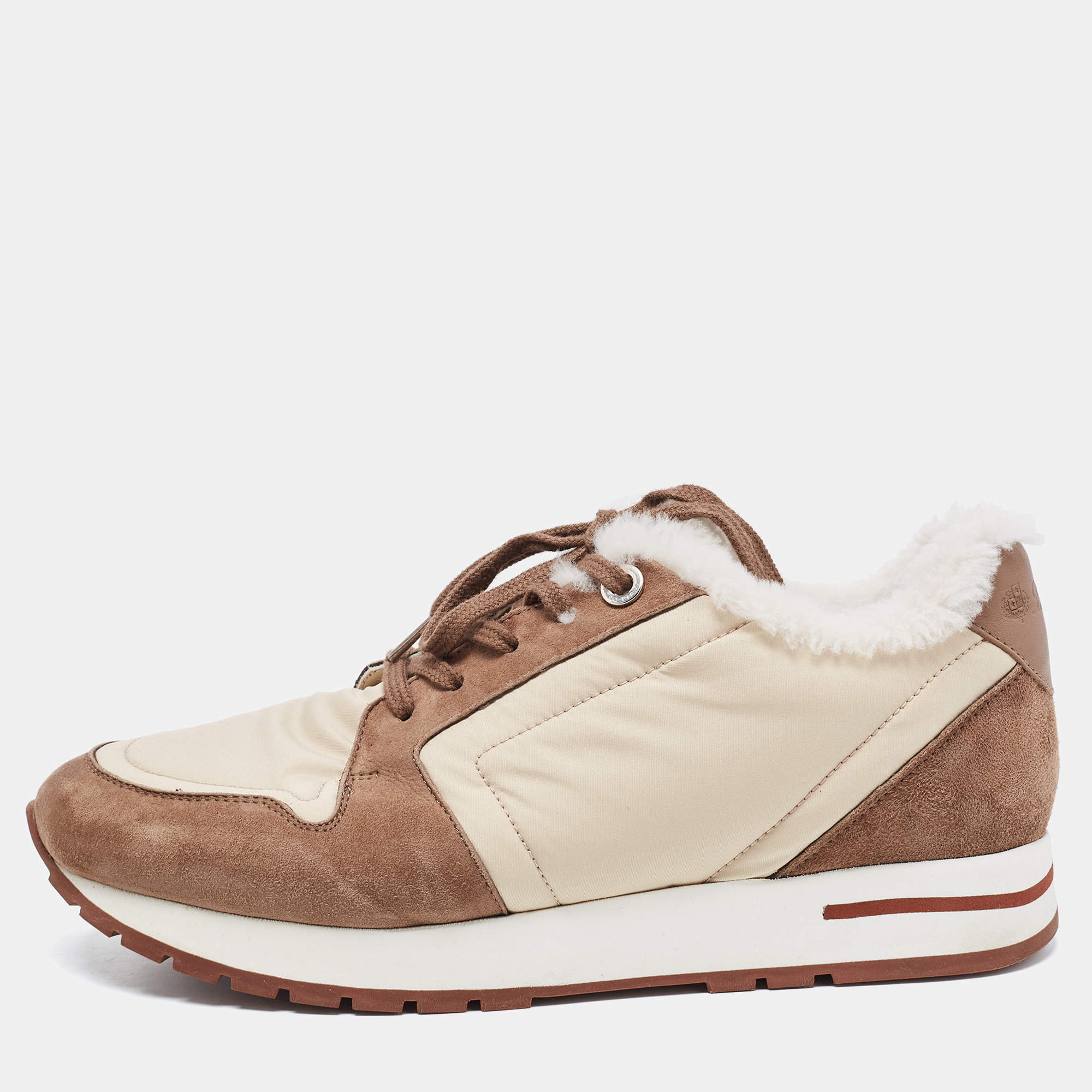 Pre Owned Loro Piana Brown/Beige Suede and Neoprene My Wind Sneakers Size 38