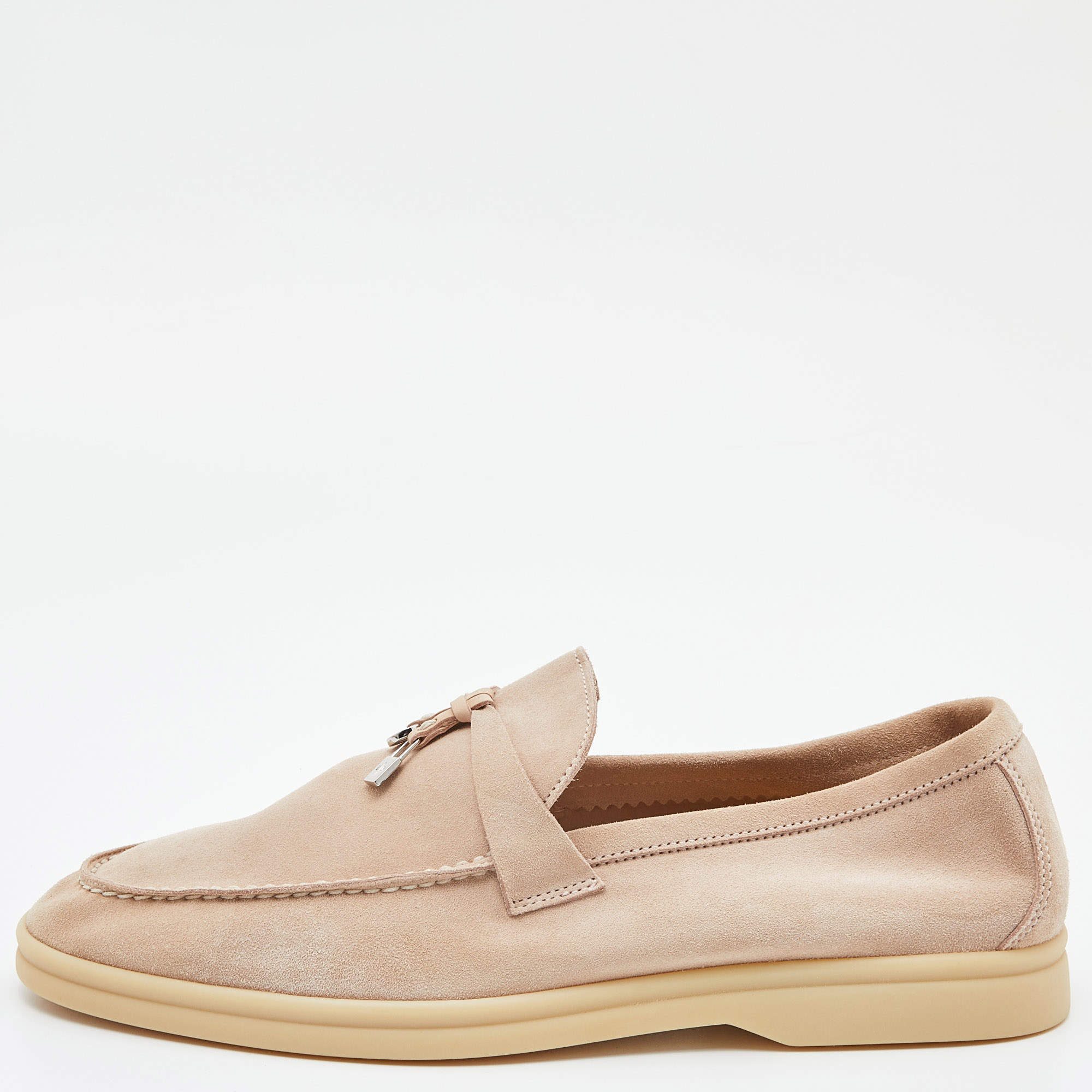 Pre Owned Loro Piana Pink Suede Summer Charms Walk Slip On Loafers Size 41