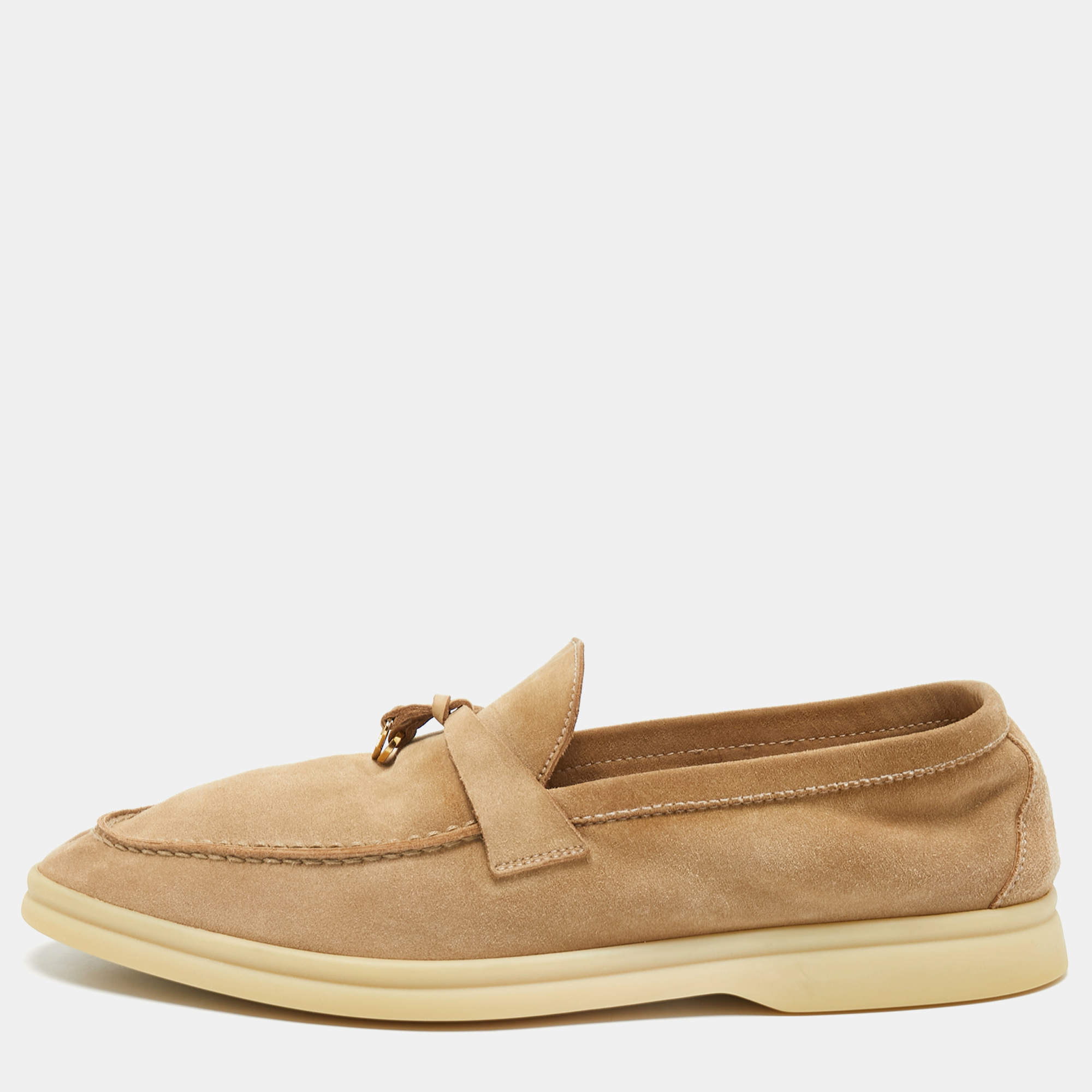 Loro Piana Beige Suede Summer Charms Walk Loafers Size 39.5