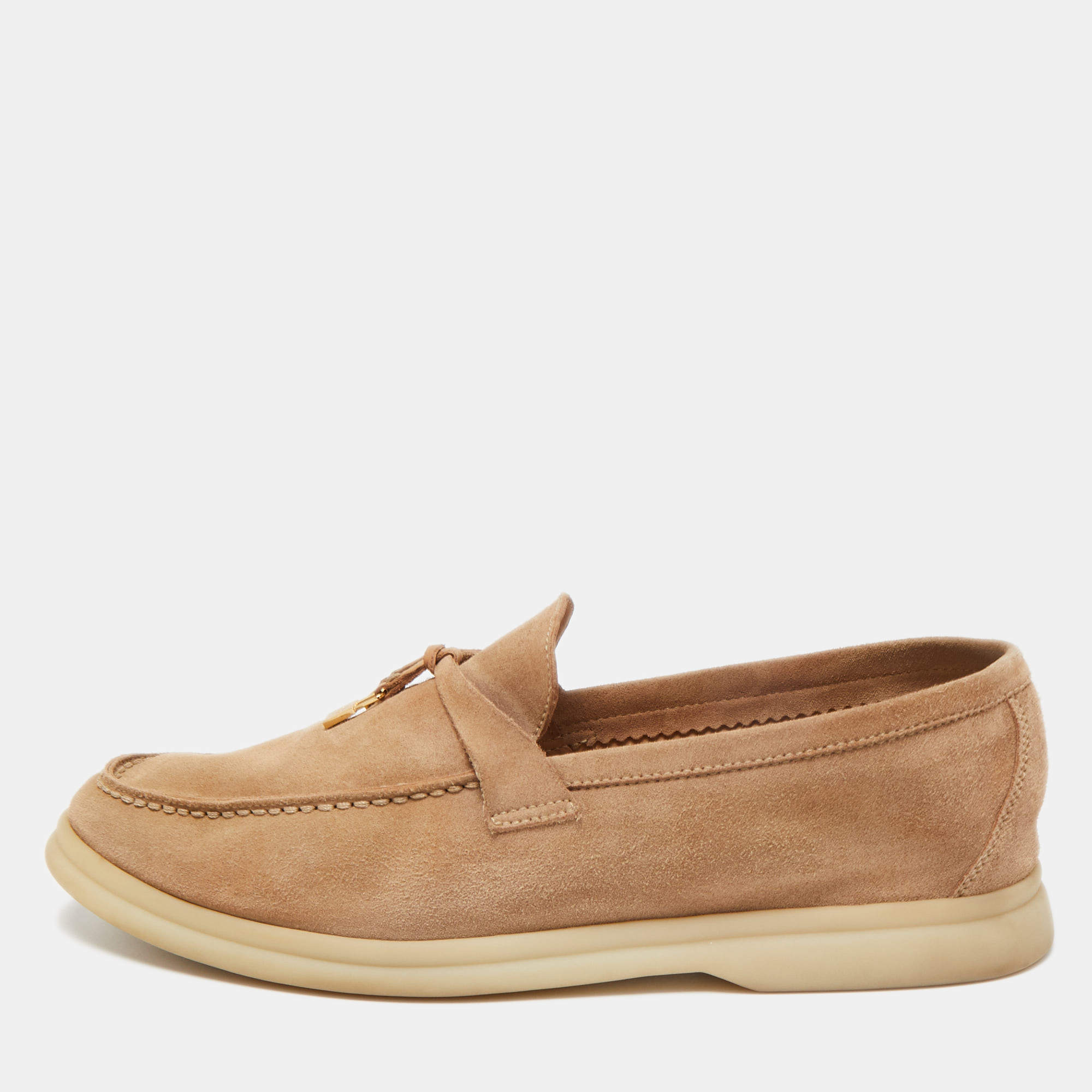 Pre Owned Loro Piana Brown Suede Summer Charms Walk Loafers Size 38.5